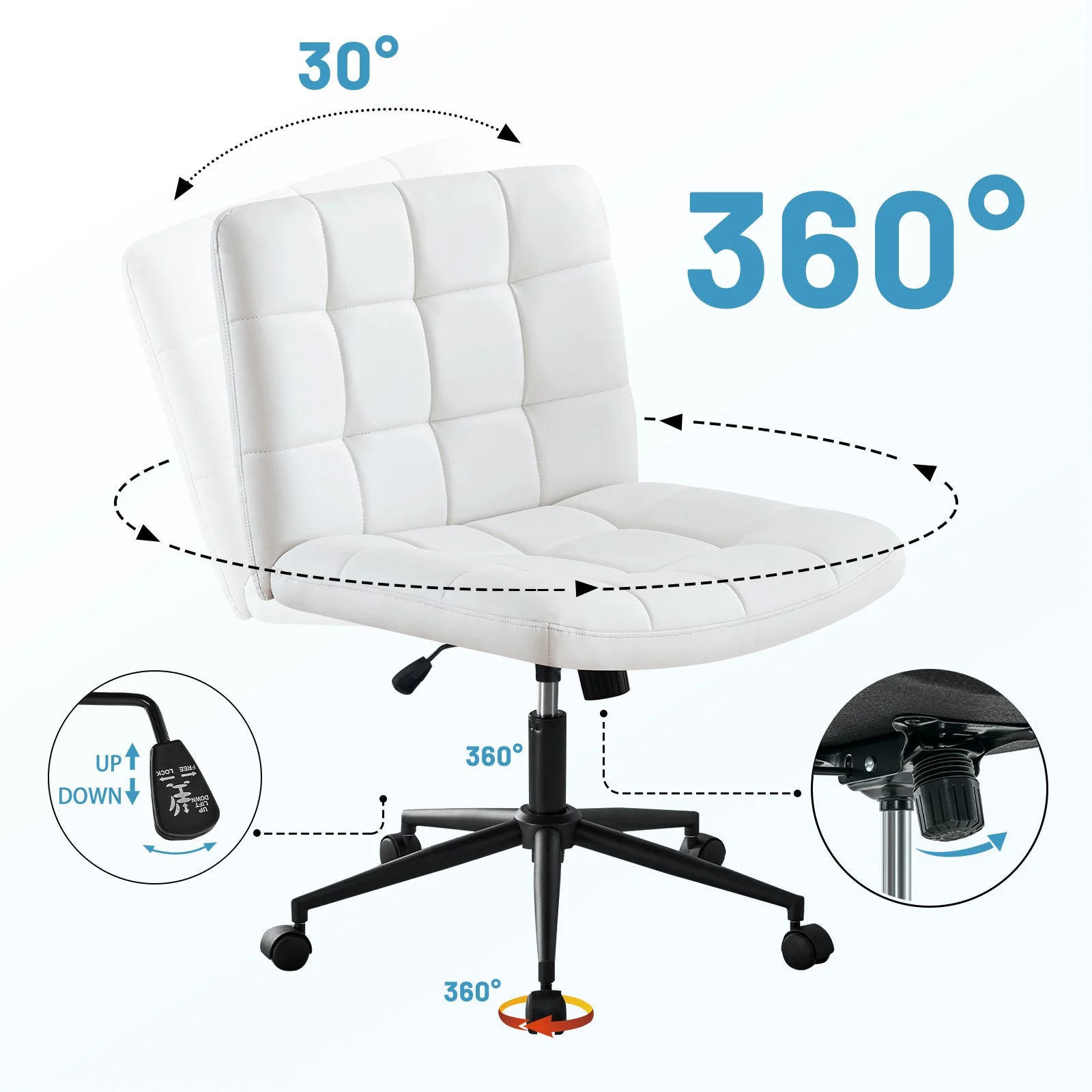 Desk Chair with Wheels, Armless Desk Chair, Adjustable Height 360° Rolling Swivel - Image 36