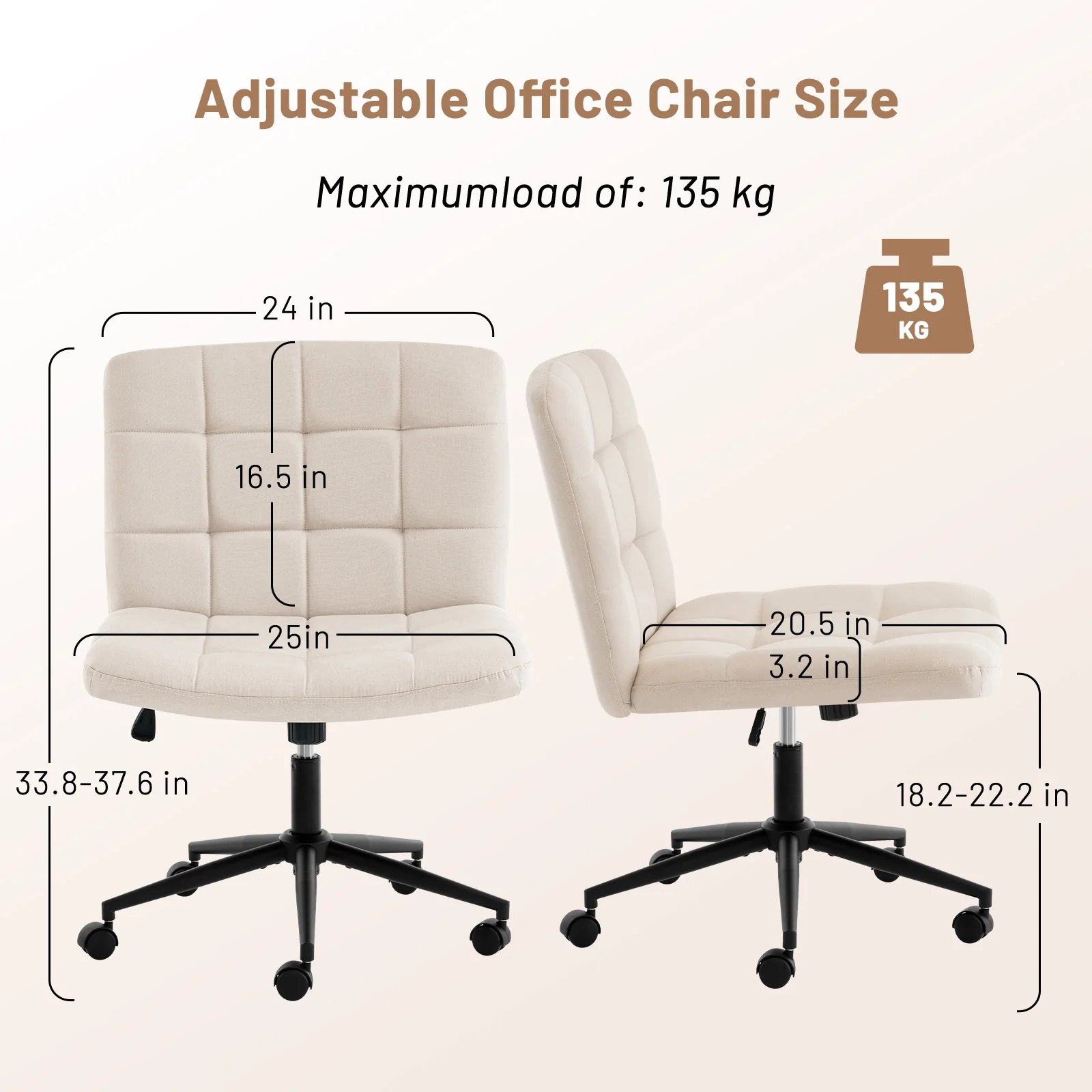 Desk Chair with Wheels, Armless Desk Chair, Adjustable Height 360° Rolling Swivel - Image 4