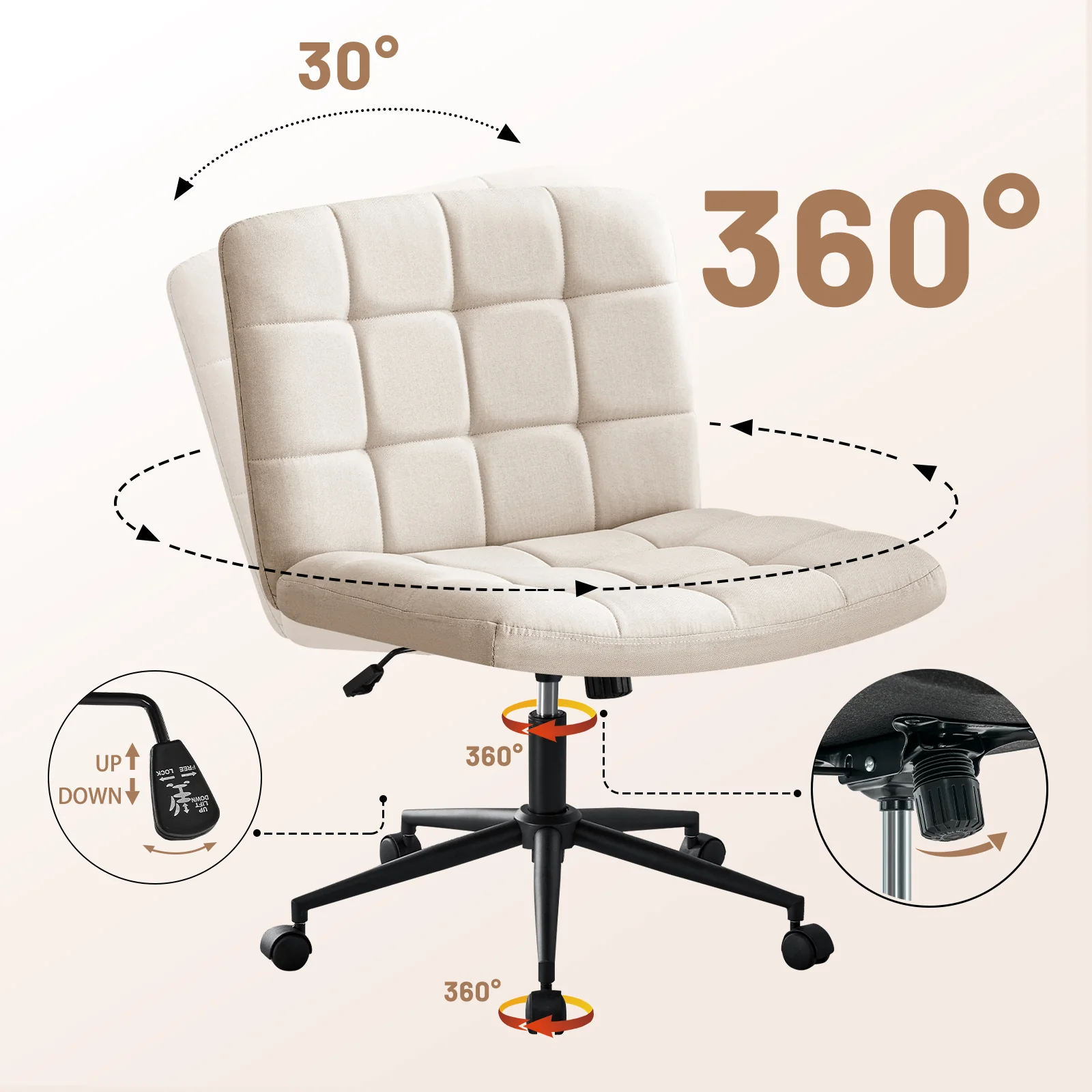 Desk Chair with Wheels, Armless Desk Chair, Adjustable Height 360° Rolling Swivel - Image 5