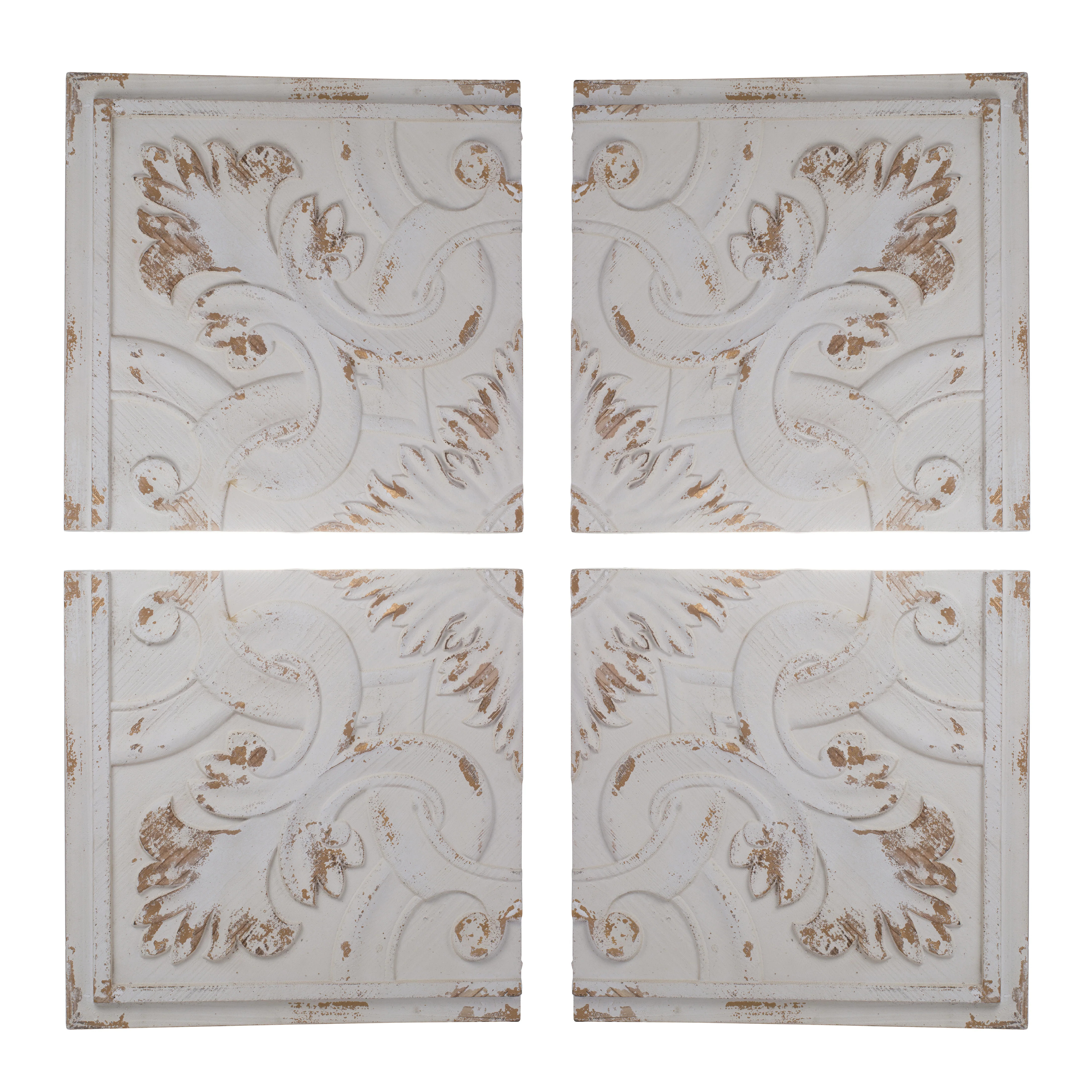 Distressed Wooden Square Wall Panels, Set of 4