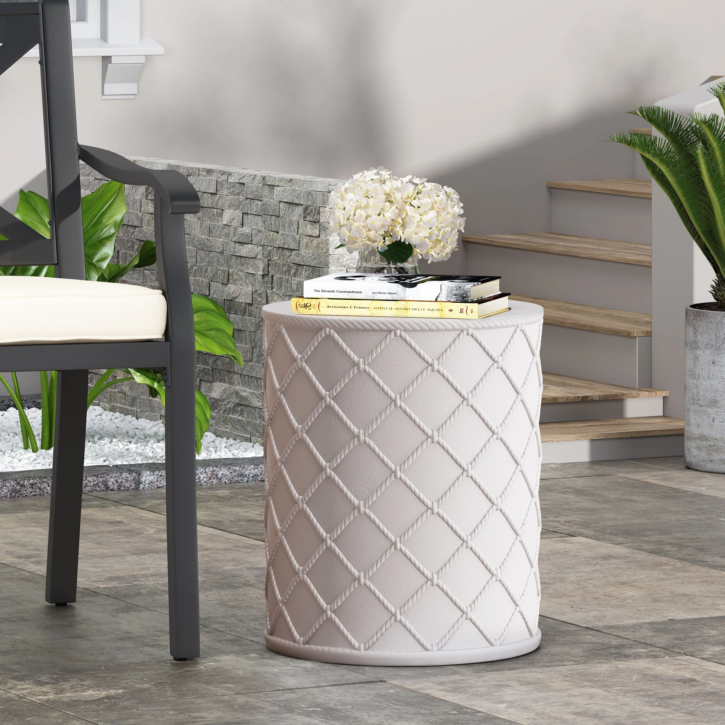 Round Rope-Design Outdoor Side Table - Image 2