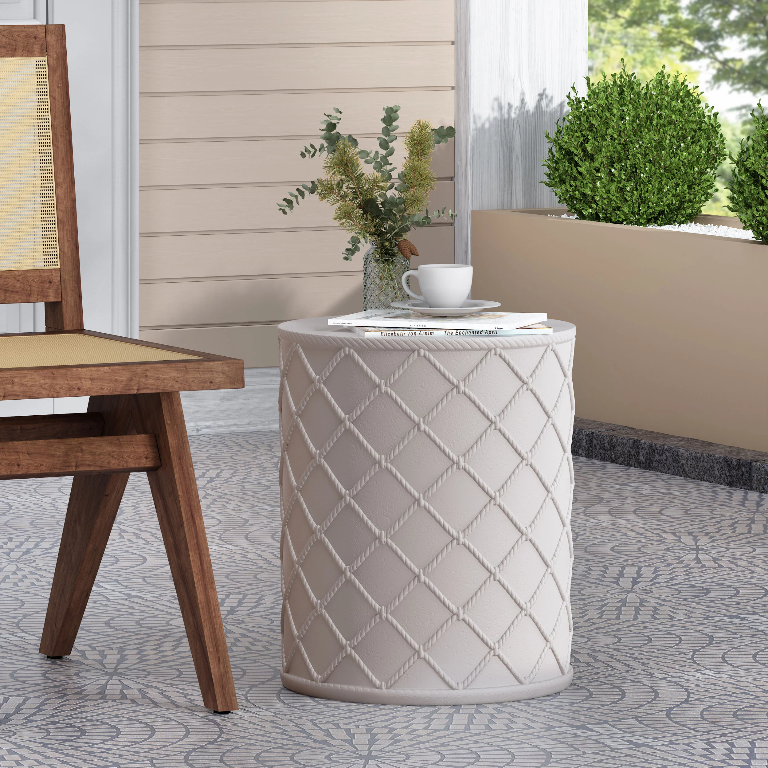 Round Rope-Design Outdoor Side Table - Image 3