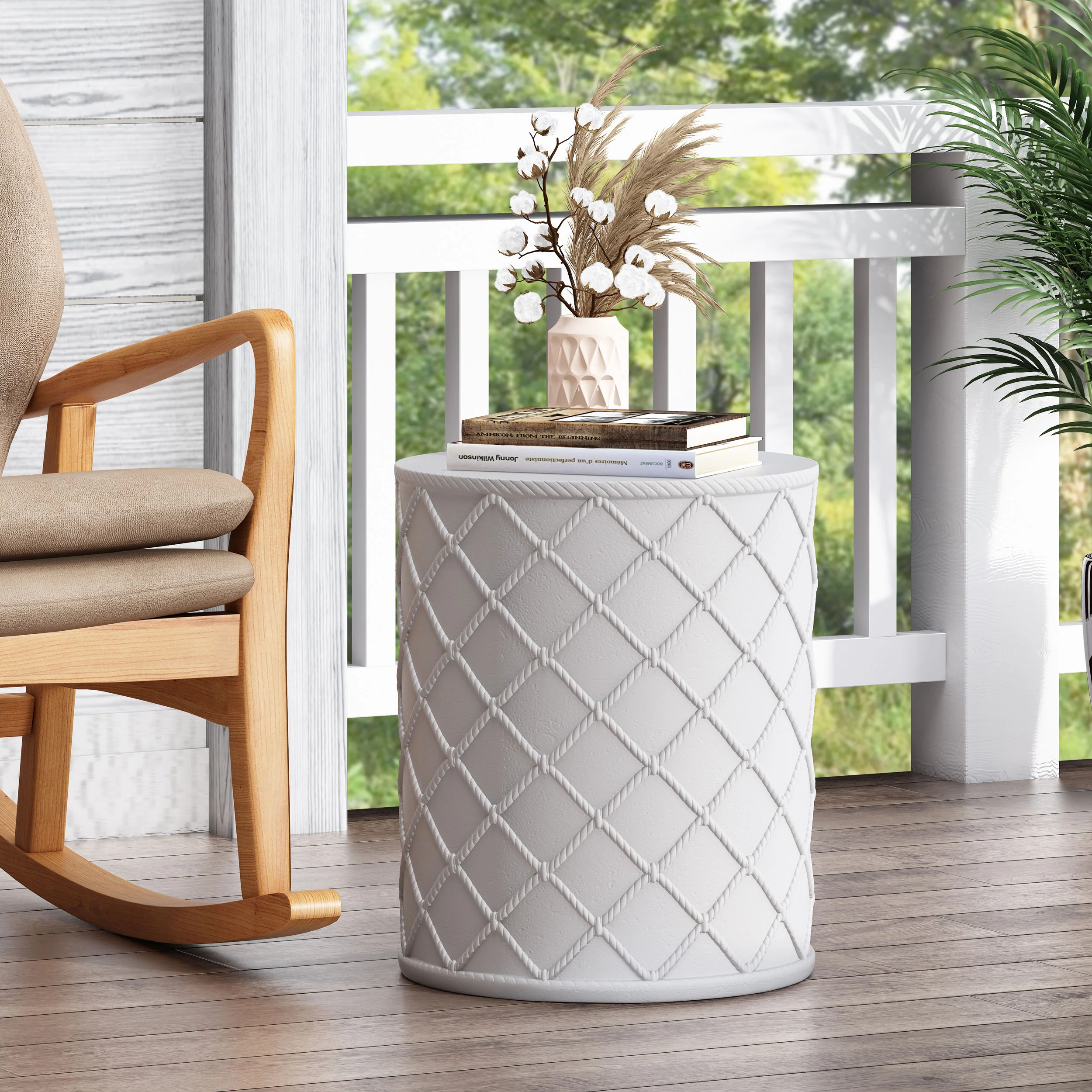 Round Rope-Design Outdoor Side Table - Image 4