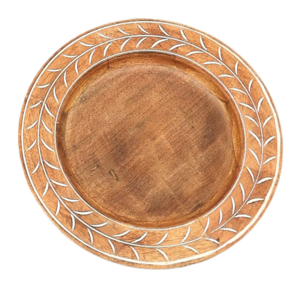 Etched Botanical Handcrafted 13" Wood Charger Plate