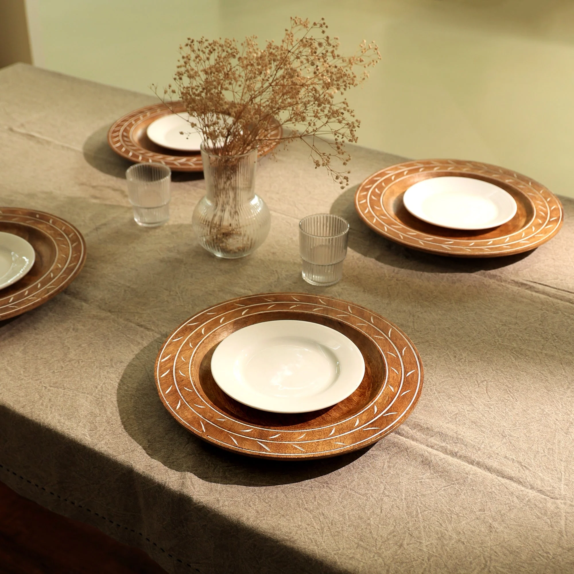 Etched Botanical Handcrafted 13" Wood Charger Plate - Image 3