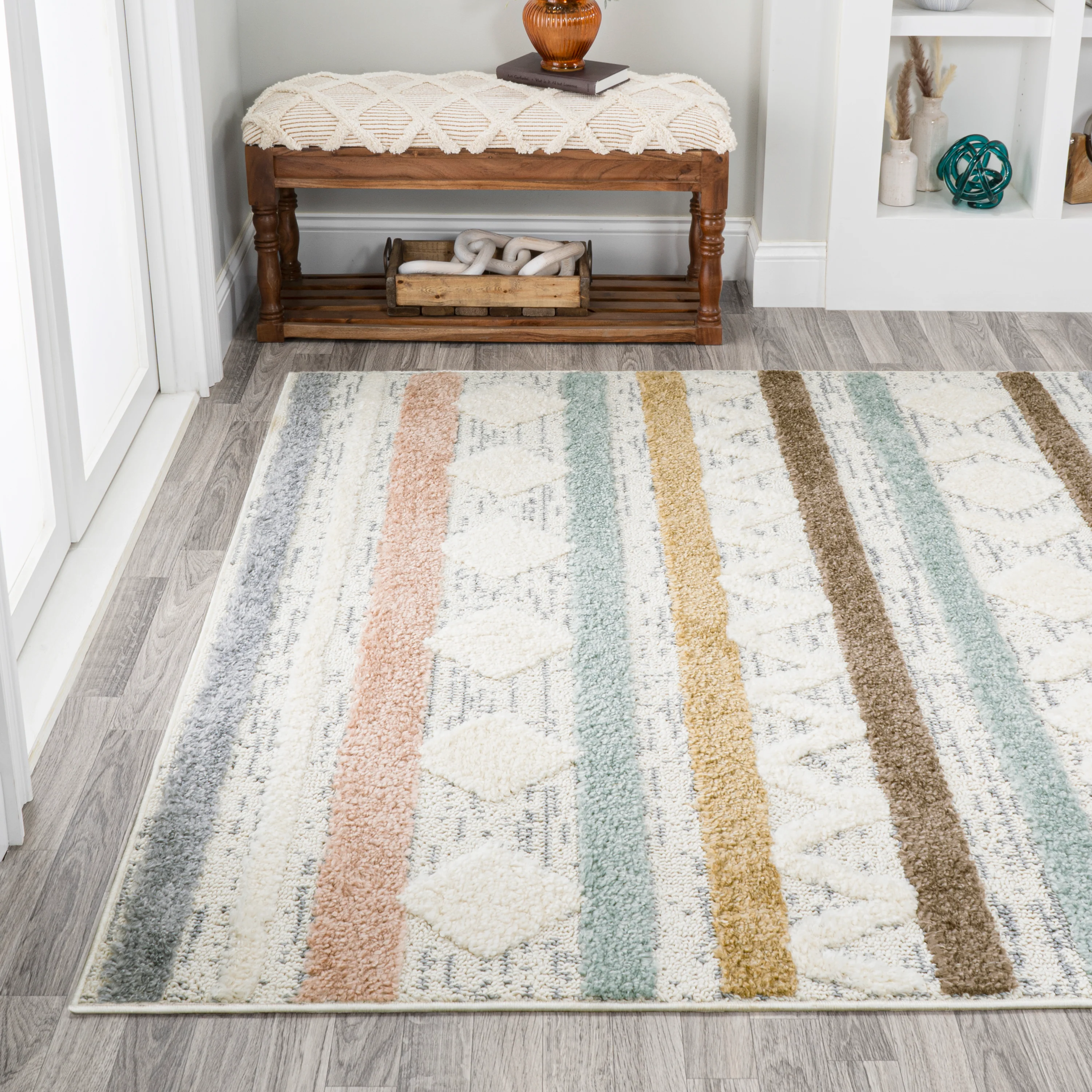 Faiza Moroccan Striped Geometric High-Low Area Rug - Image 10