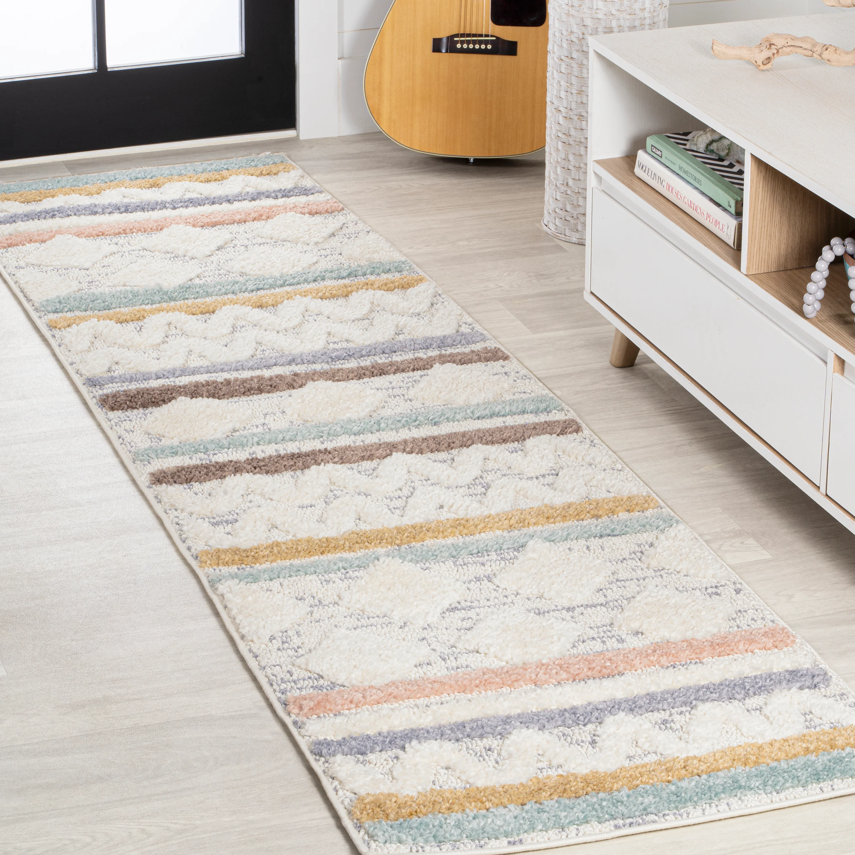 Faiza Moroccan Striped Geometric High-Low Area Rug - Image 5