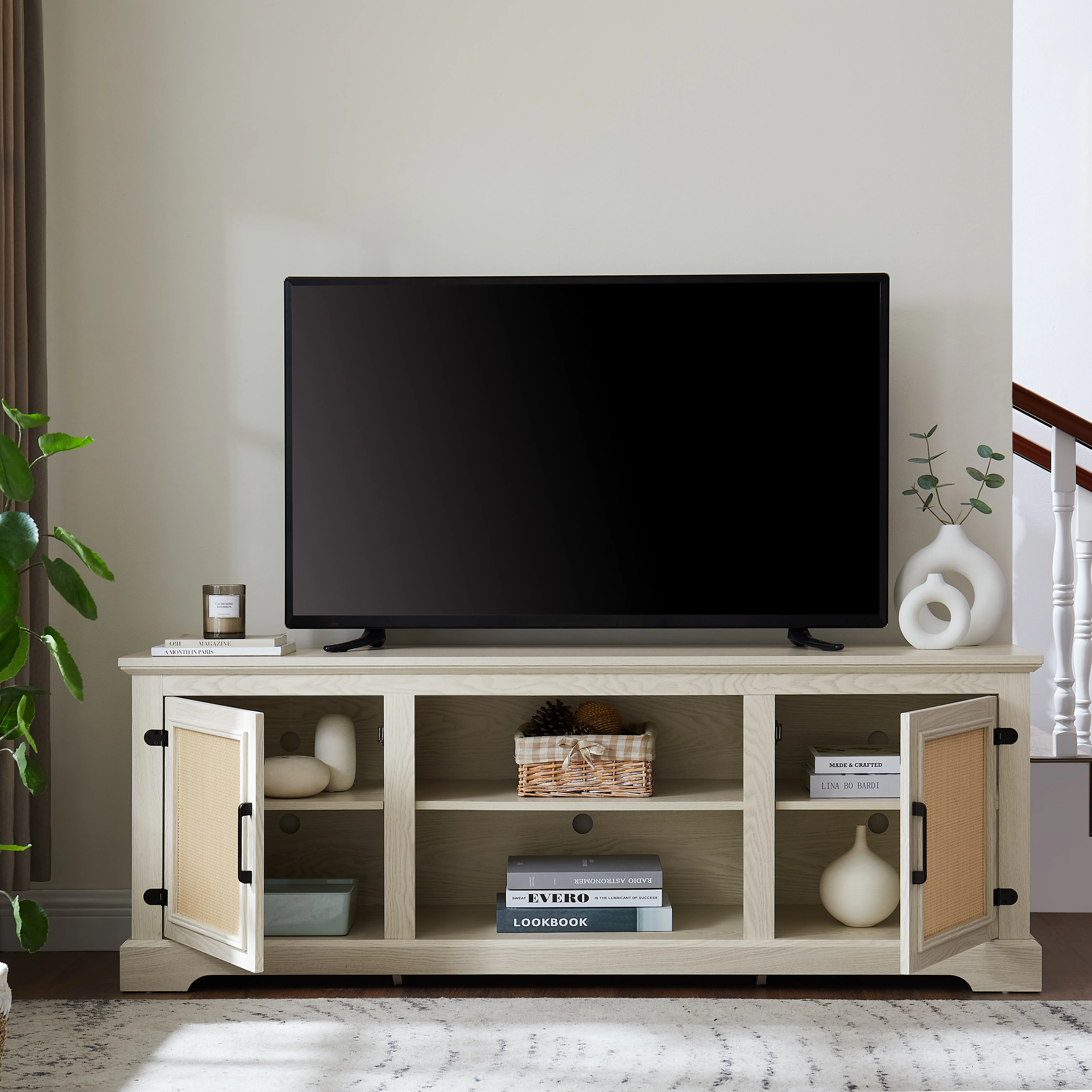 Farmhouse Rattan TV Stand - Image 6