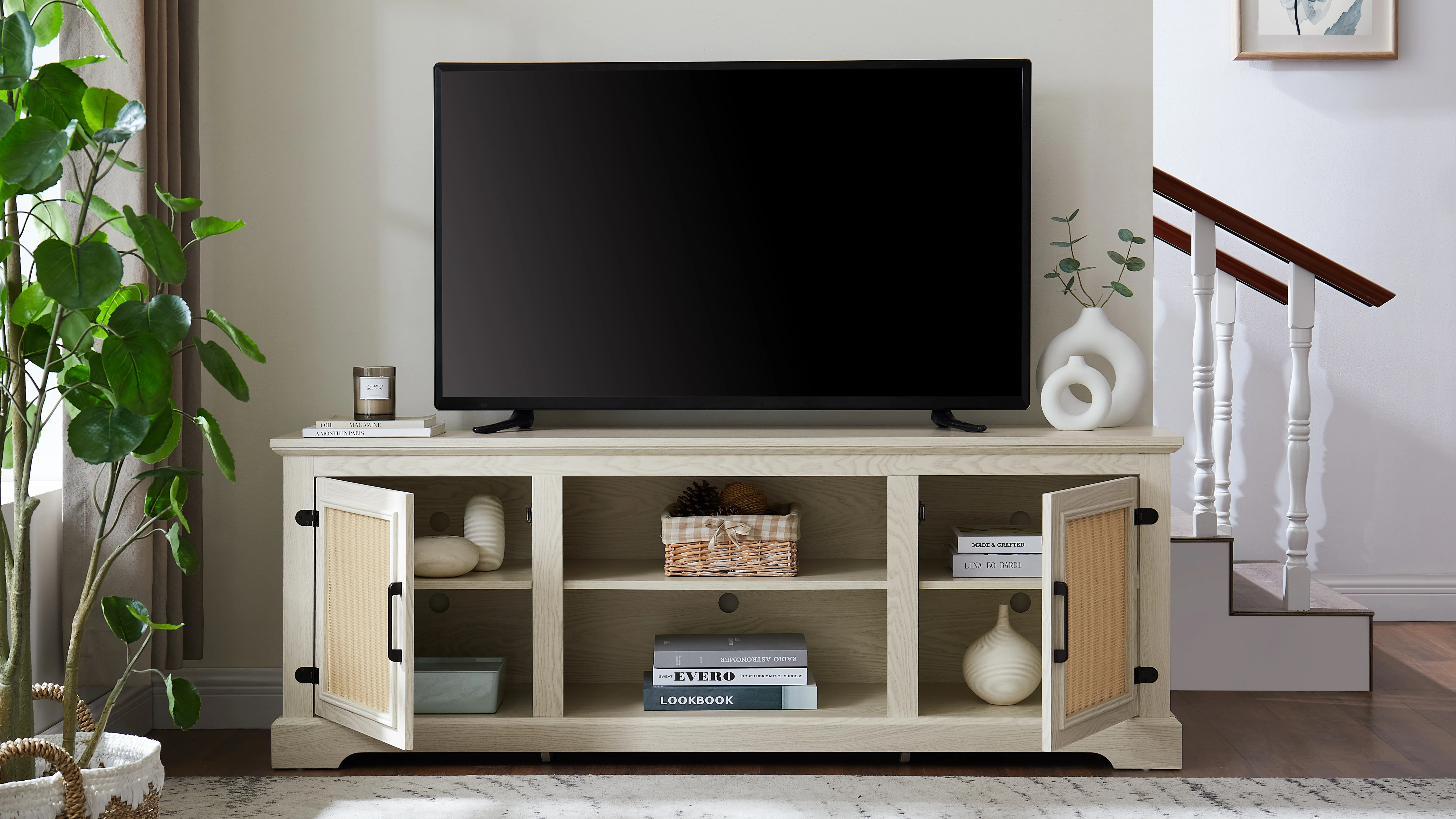 Farmhouse Rattan TV Stand - Image 7