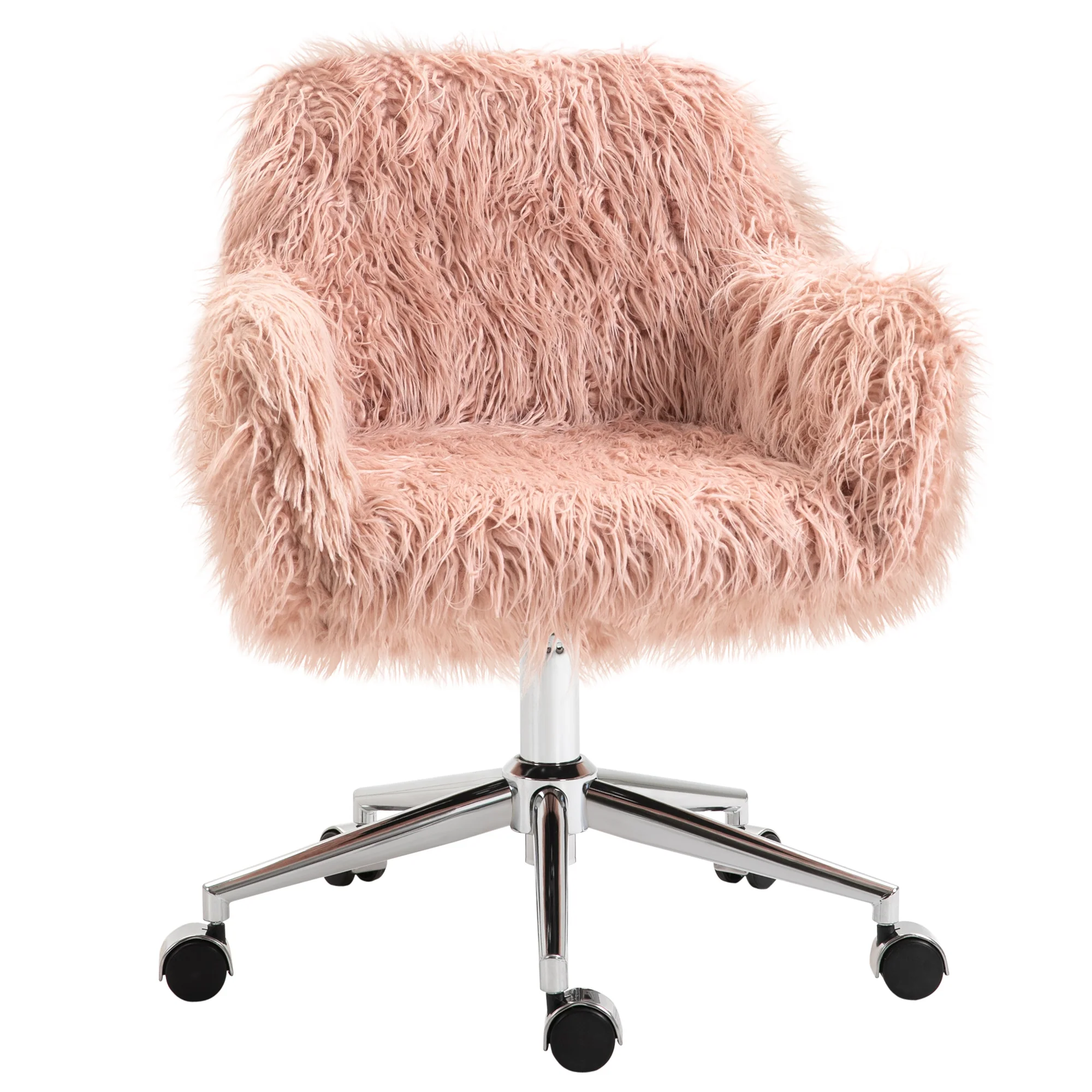 Faux Fur Desk Chair with Adjustable Height and Wheels - Image 3