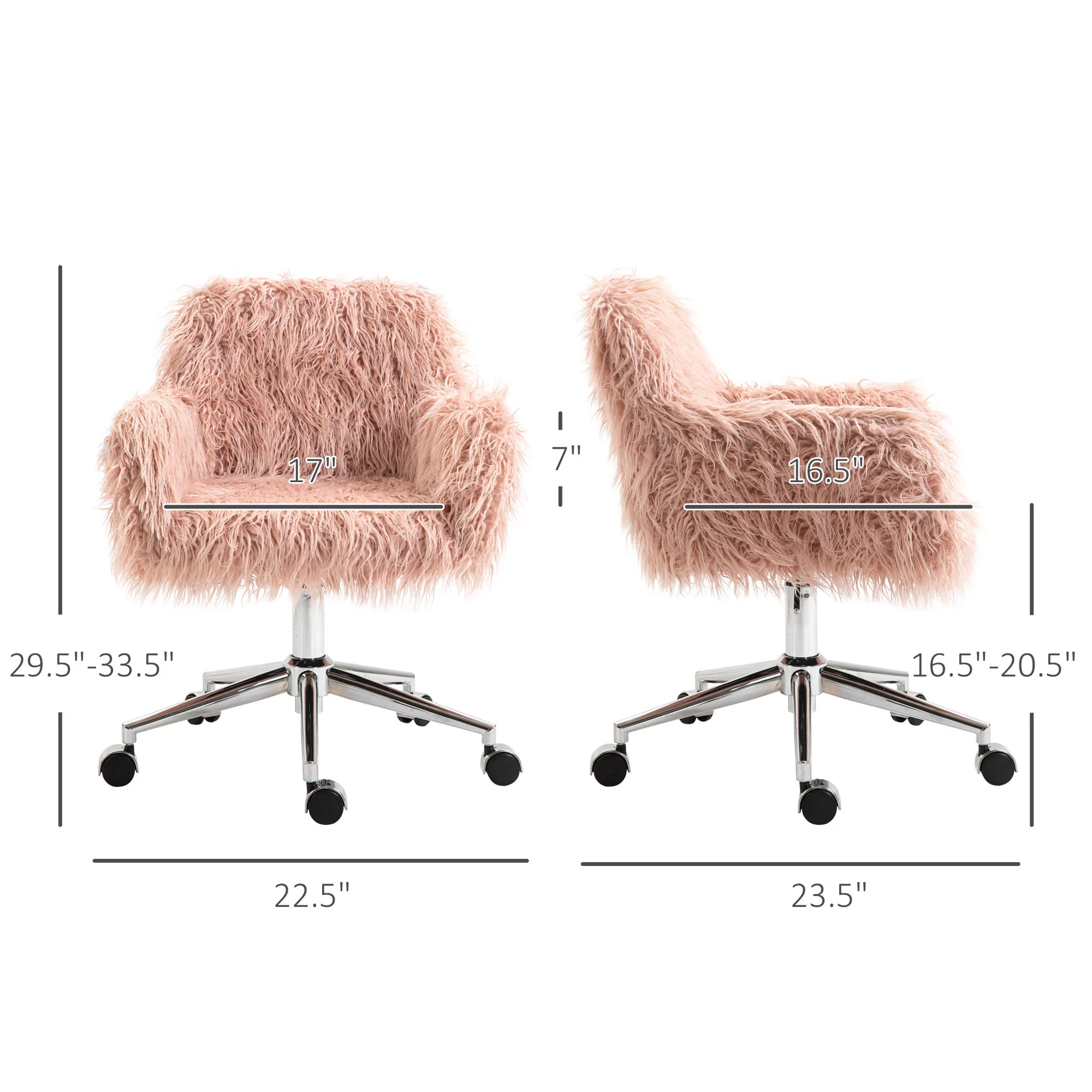 Faux Fur Desk Chair with Adjustable Height and Wheels - Image 9