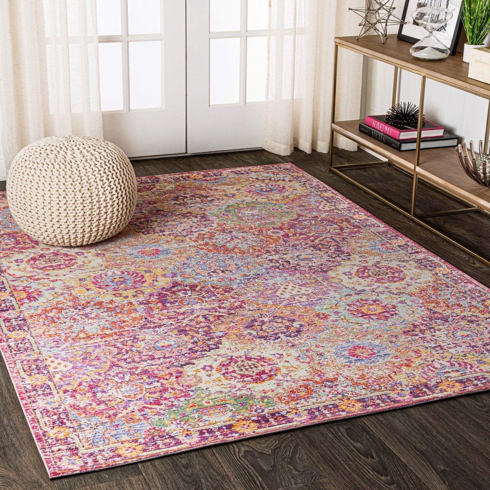 Flori Bohemian Medallion Deep Fuchsia Area Rug - Image 3