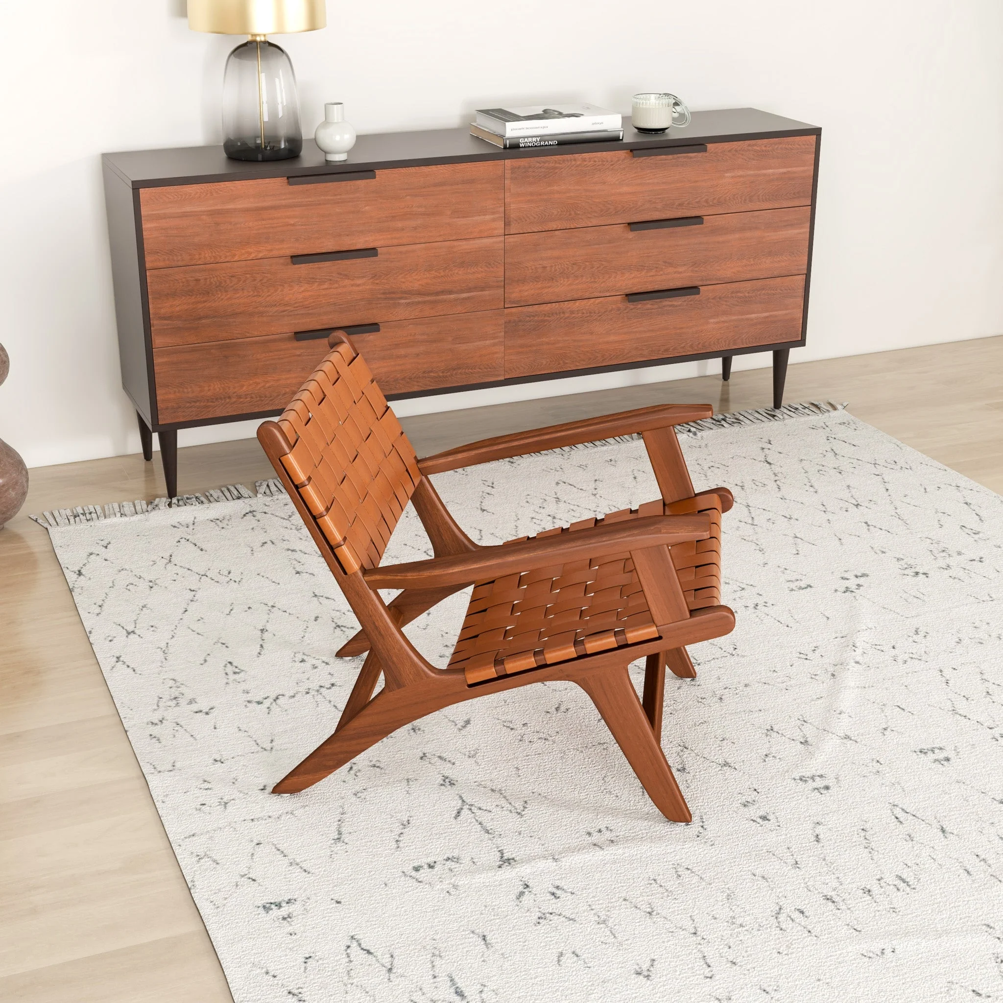 Flourish Leather Teak Wood Lounge Chair - Image 3