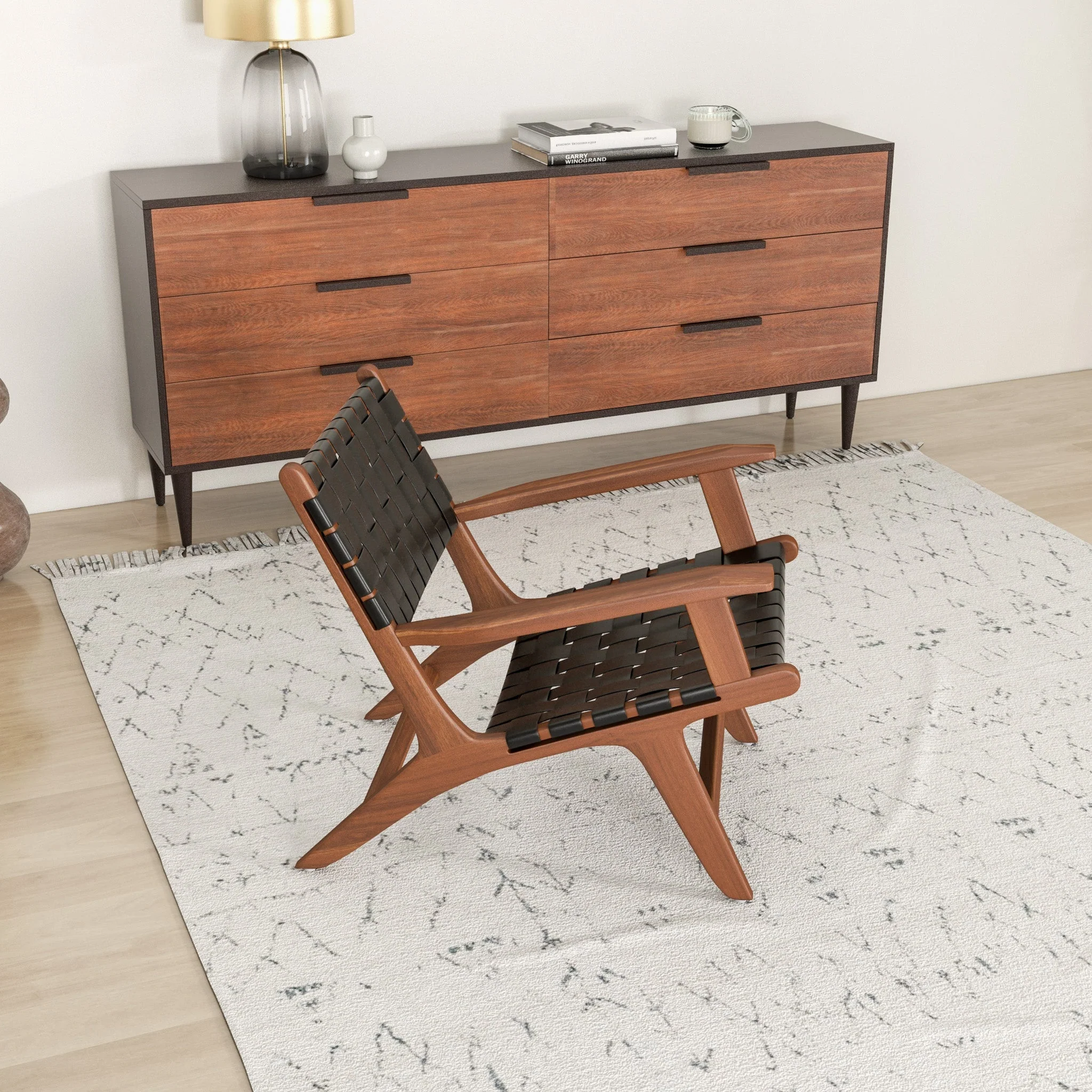 Flourish Leather Teak Wood Lounge Chair - Image 6
