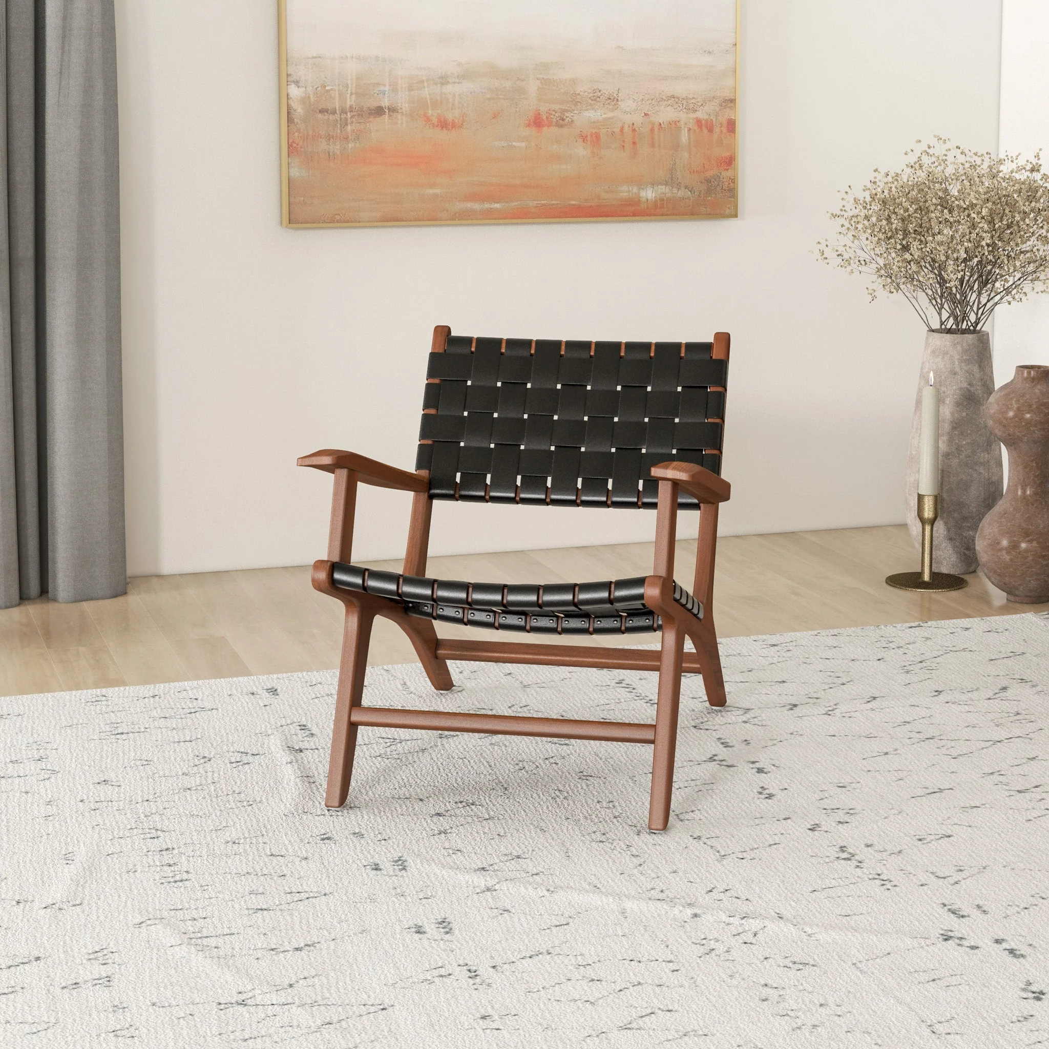 Flourish Leather Teak Wood Lounge Chair - Image 8