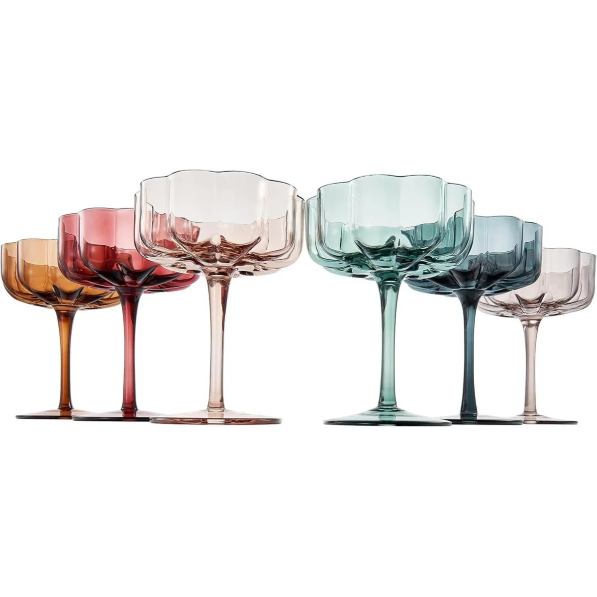 Flower Vintage Wavy Glass Coupes Set of 6