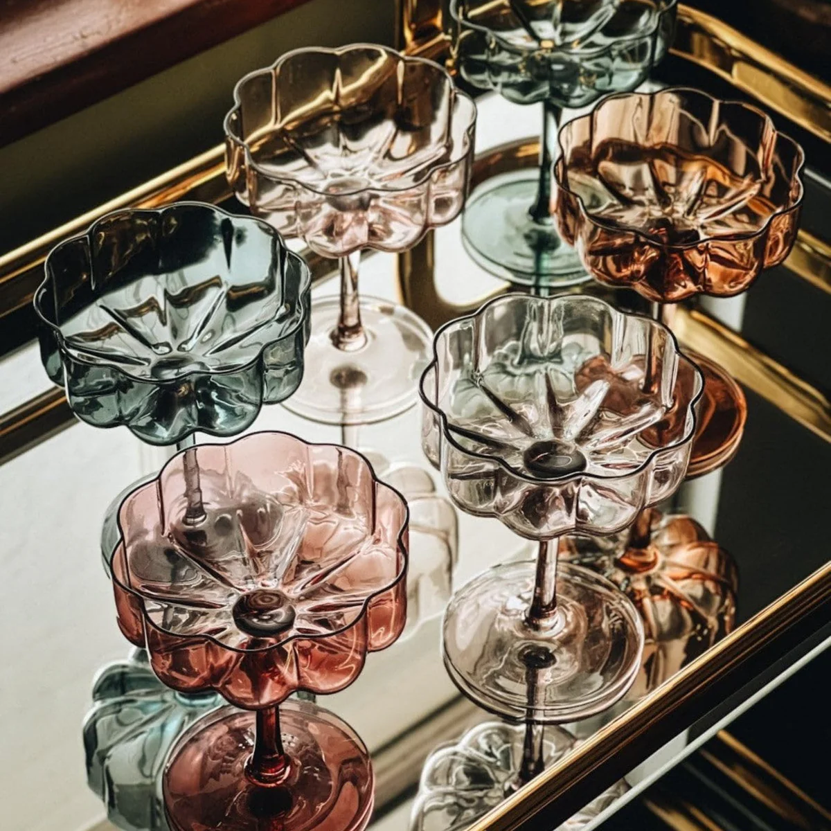 Flower Vintage Wavy Glass Coupes Set of 6 - Image 2