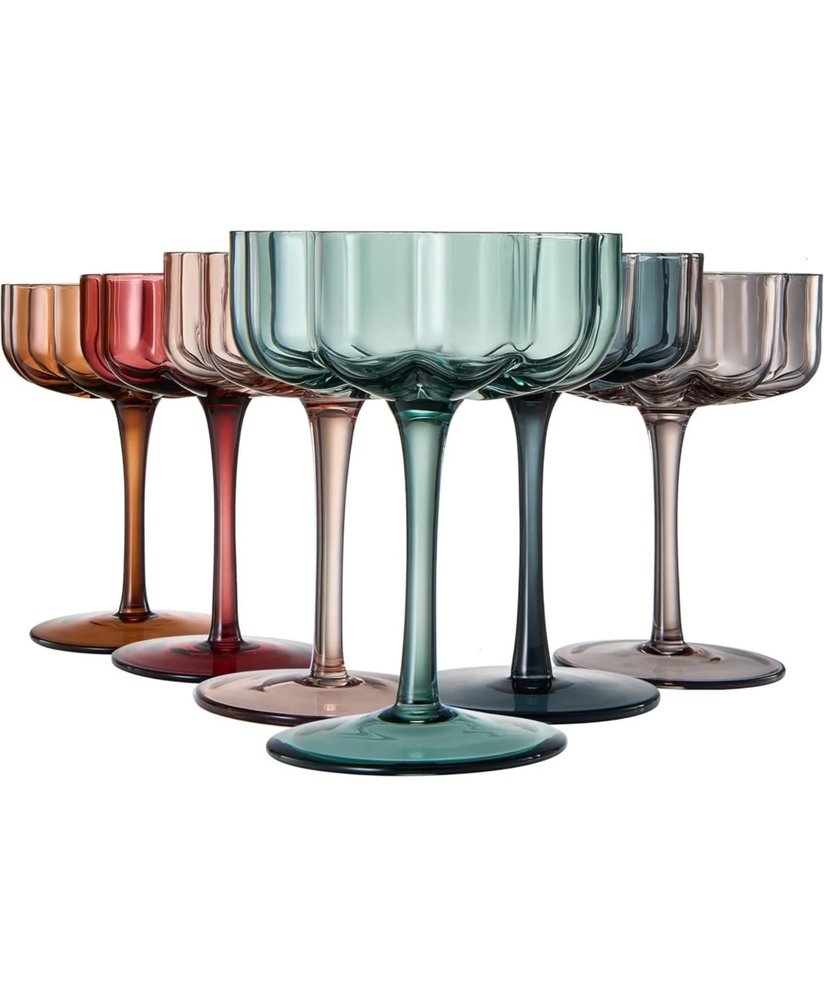 Flower Vintage Wavy Glass Coupes Set of 6 - Image 4