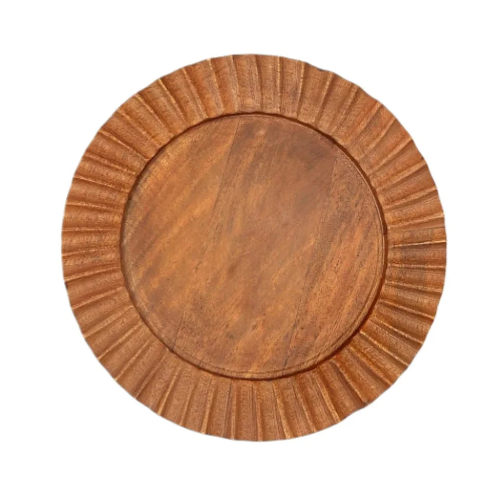Fluted Handcrafted 13" Wood Brown Charger Plate