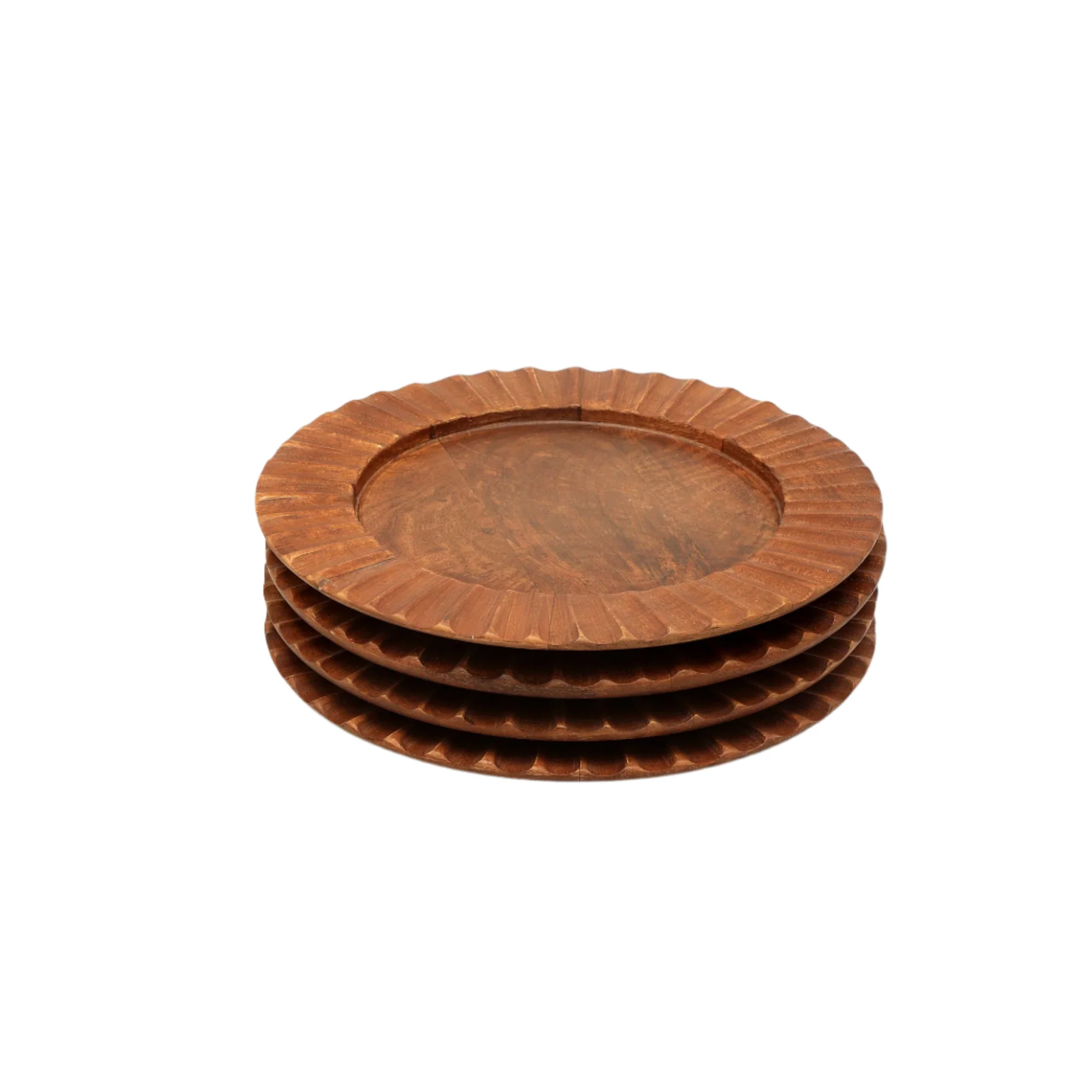 Fluted Handcrafted 13" Wood Brown Charger Plate - Image 3