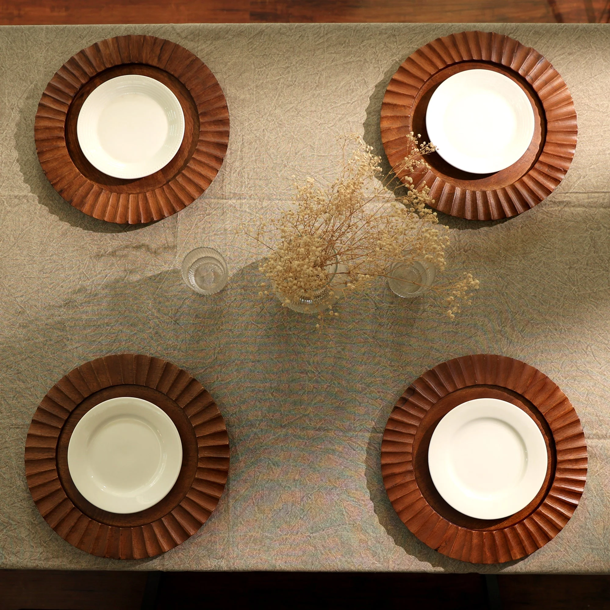 Fluted Handcrafted 13" Wood Brown Charger Plate - Image 4