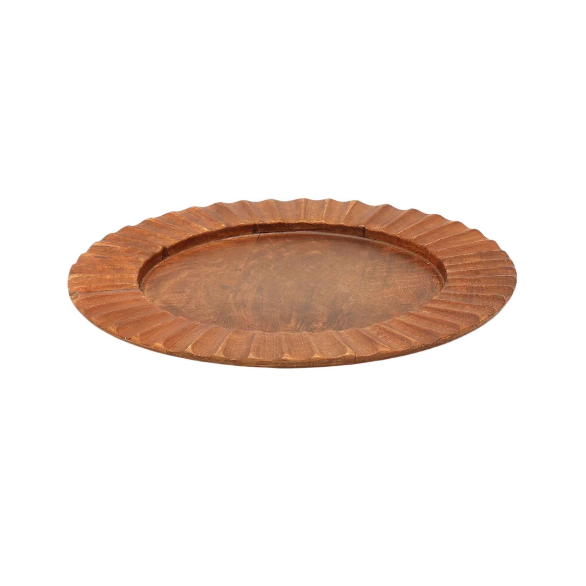 Fluted Handcrafted 13" Wood Brown Charger Plate - Image 5