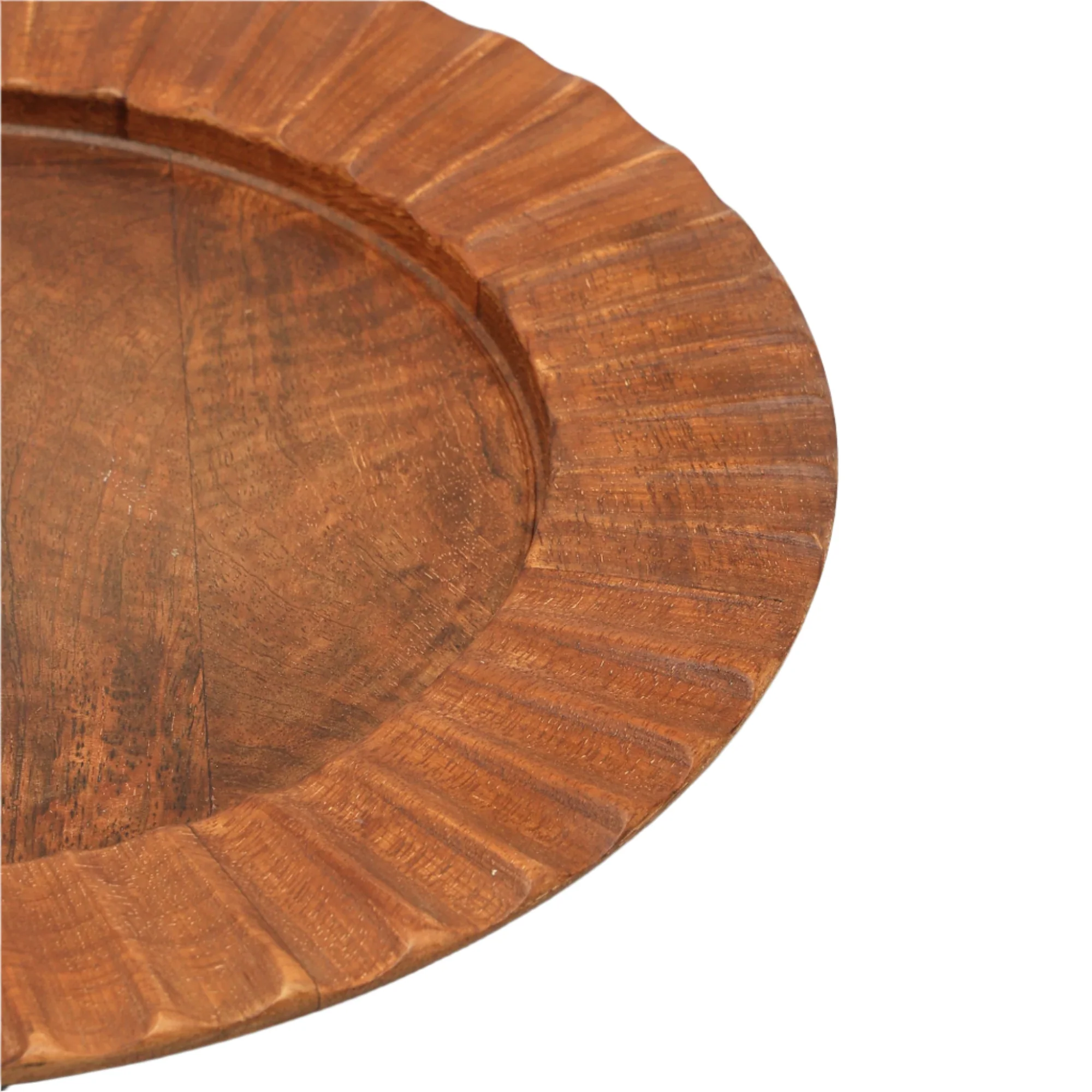 Fluted Handcrafted 13" Wood Brown Charger Plate - Image 6