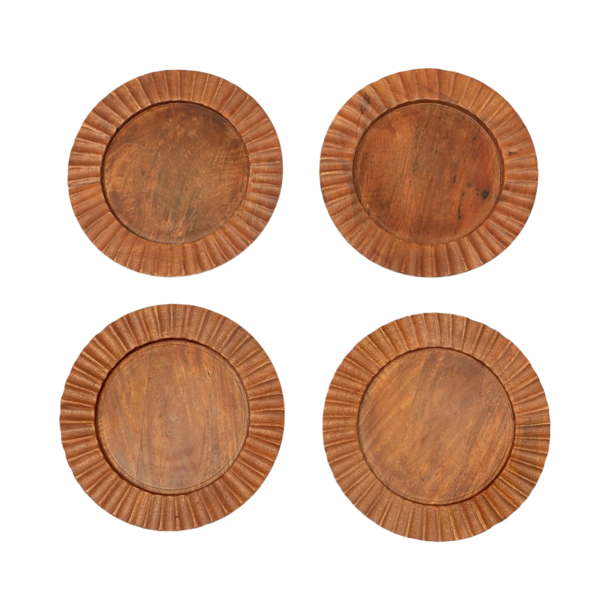 Fluted Handcrafted 13" Wood Brown Charger Plate - Image 7