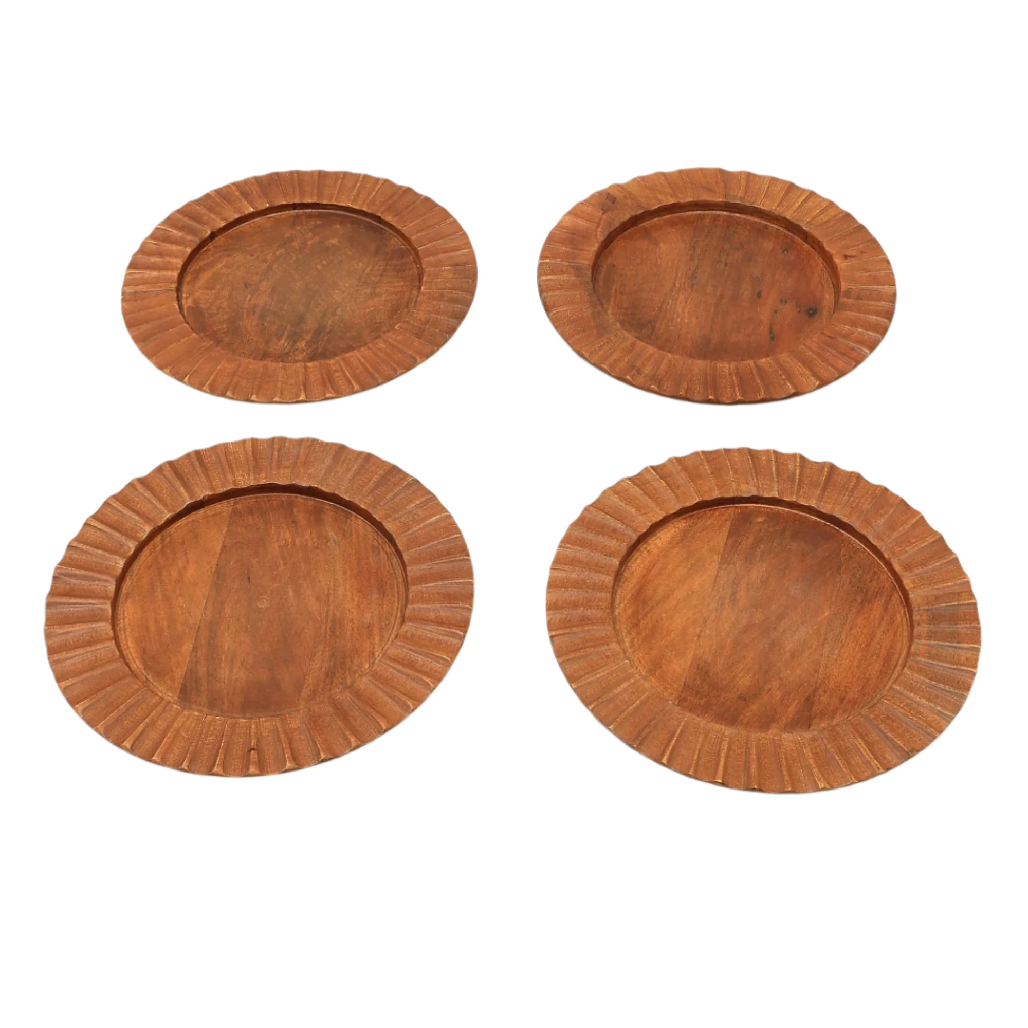 Fluted Handcrafted 13" Wood Brown Charger Plate - Image 8