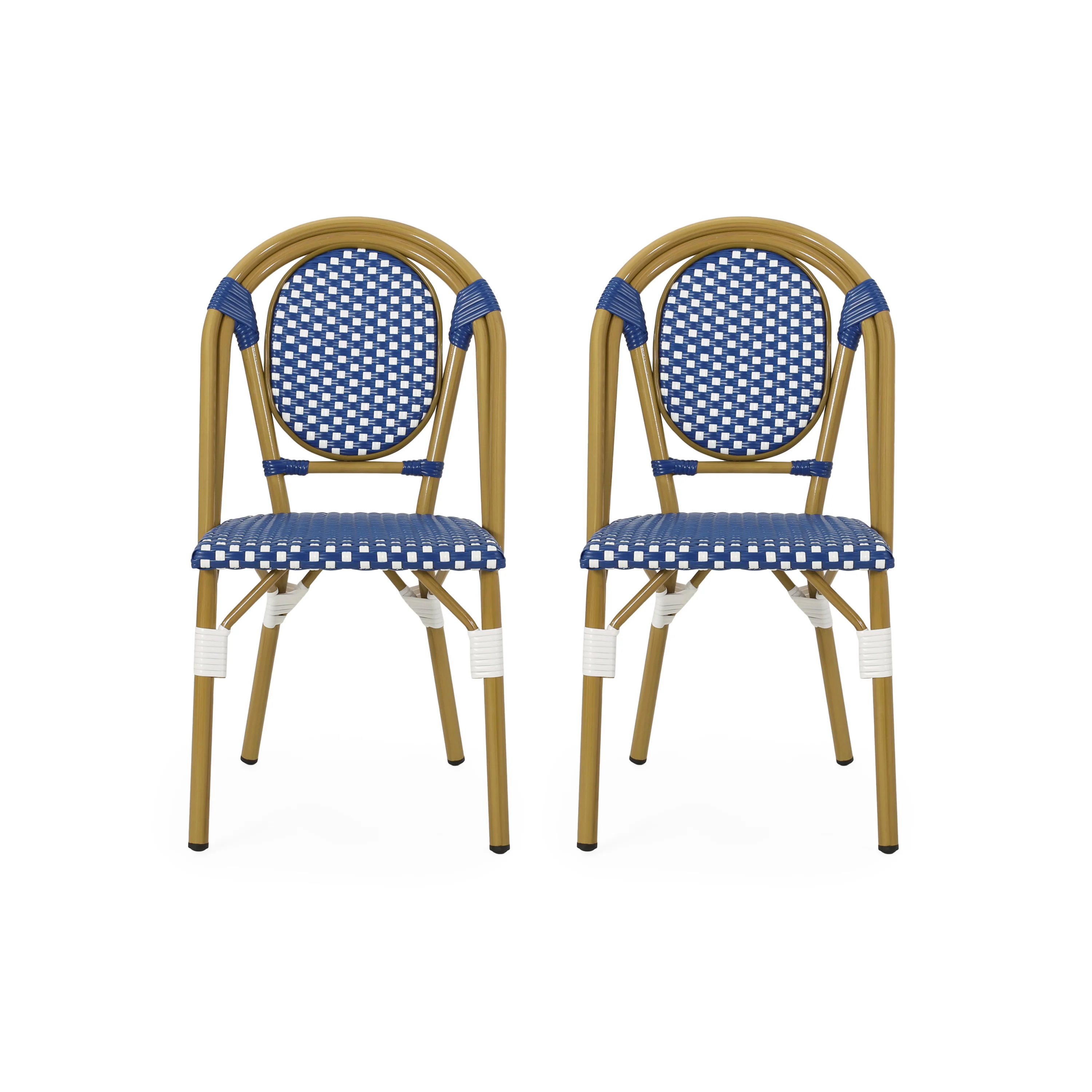 French Bistro Outdoor Dining Chairs, Set of 2 Blue & White