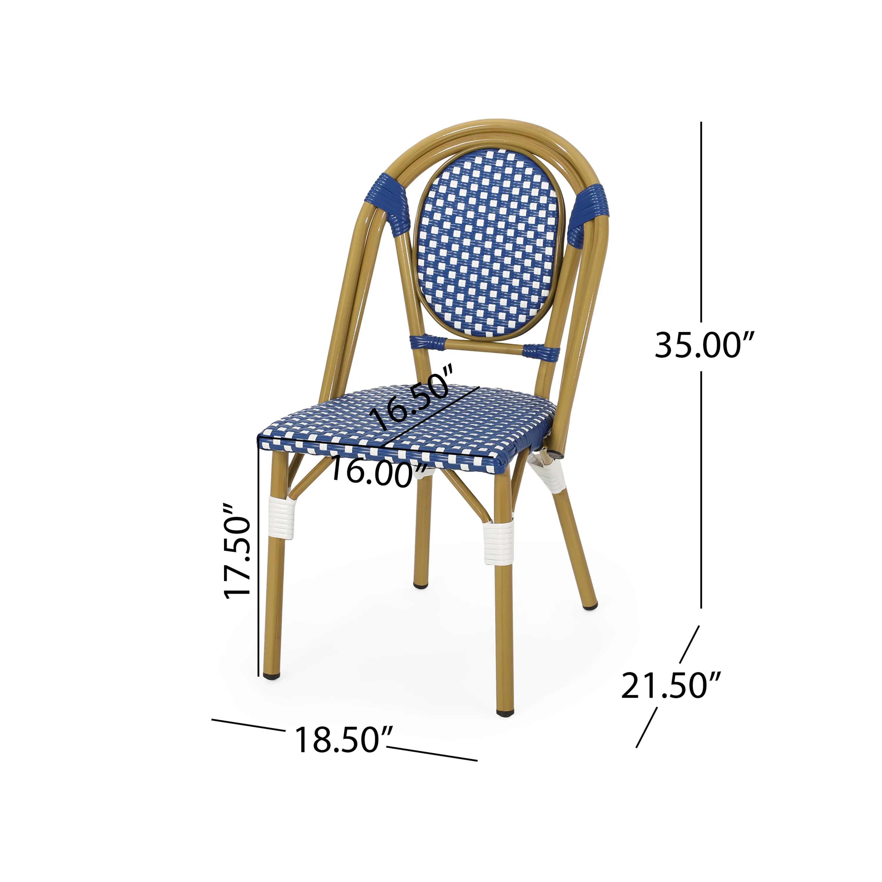 French Bistro Outdoor Dining Chairs, Set of 2 Blue & White - Image 3