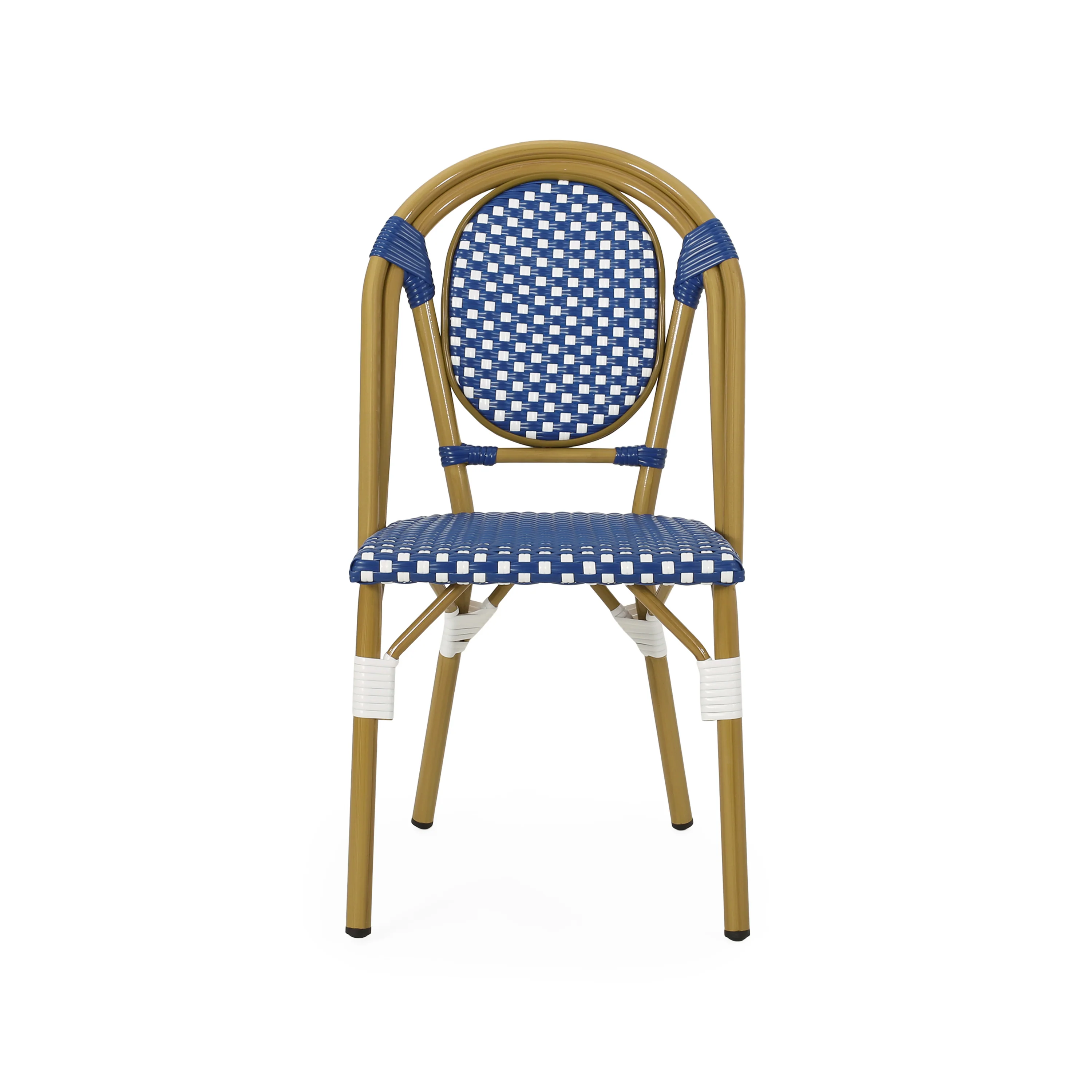 French Bistro Outdoor Dining Chairs, Set of 2 Blue & White - Image 4