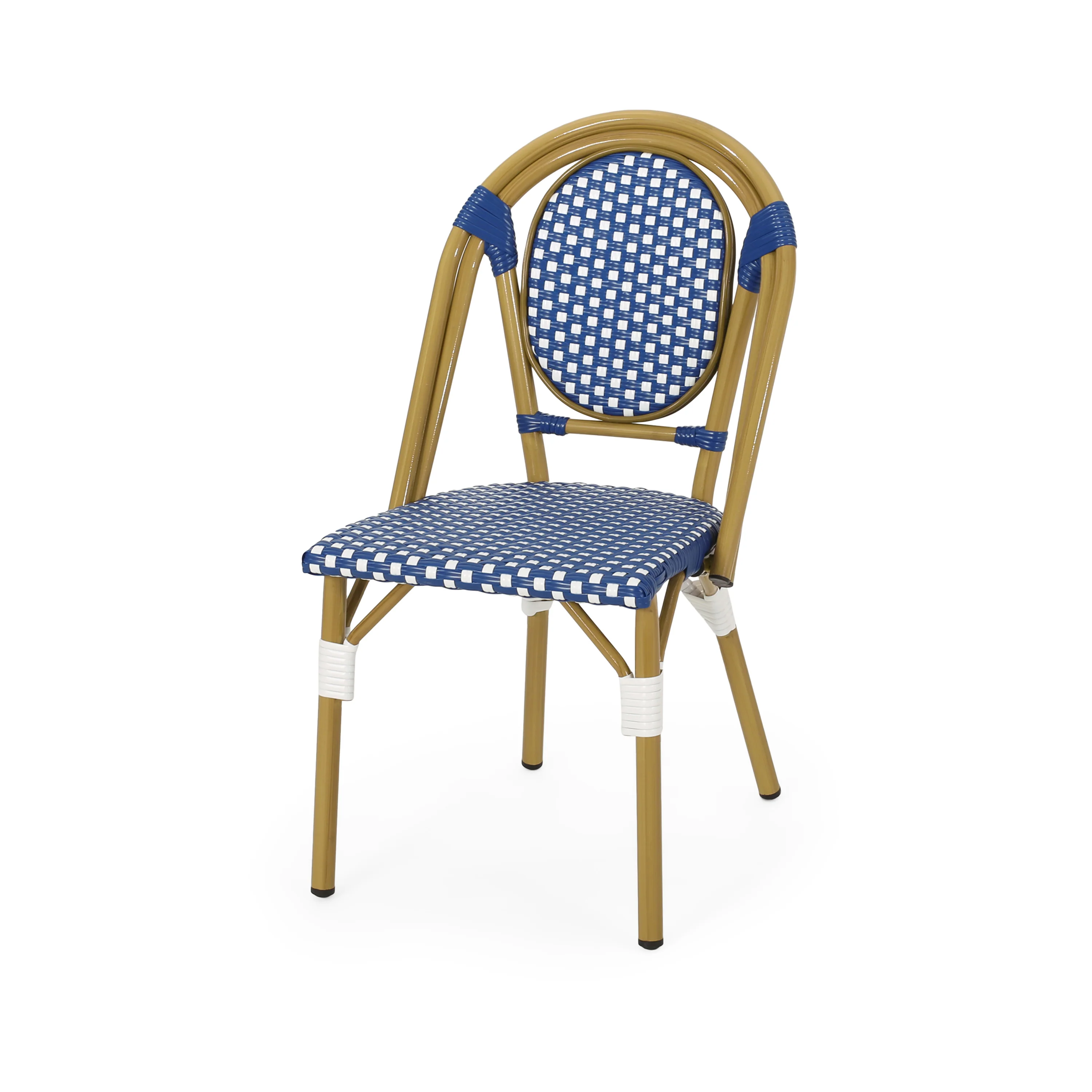 French Bistro Outdoor Dining Chairs, Set of 2 Blue & White - Image 6