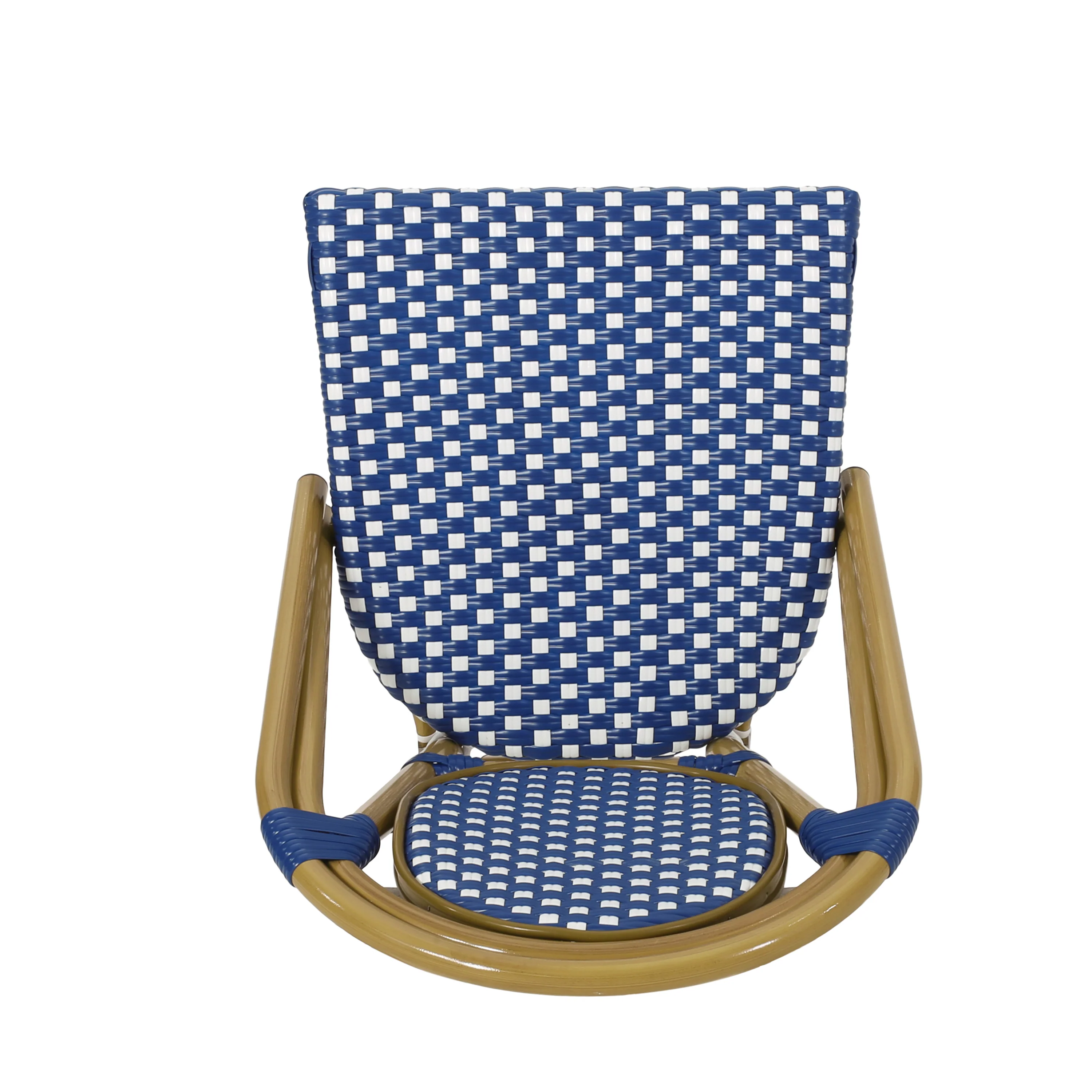 French Bistro Outdoor Dining Chairs, Set of 2 Blue & White - Image 9