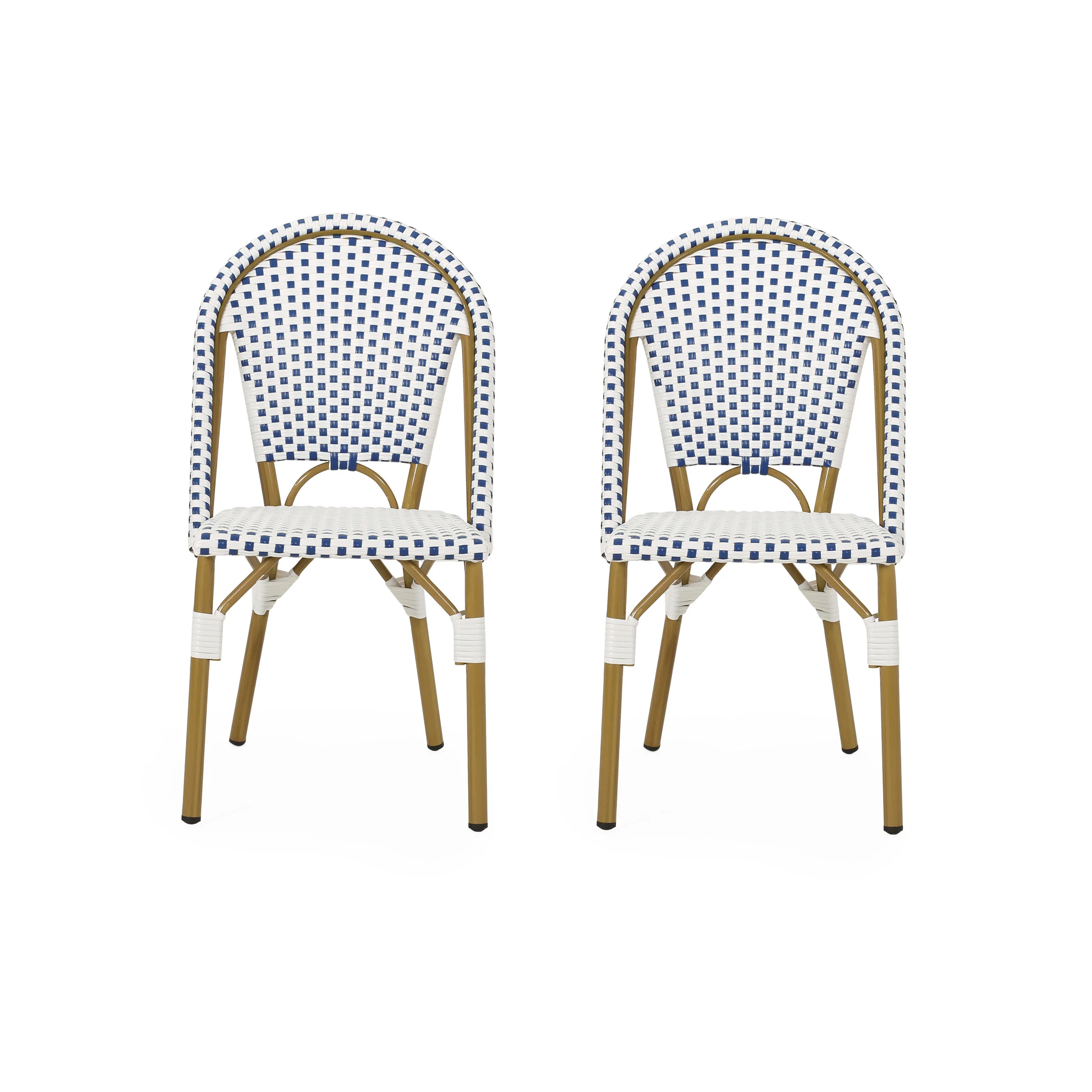 French Bistro Outdoor Dining Chairs, Set of 2 Blue & White