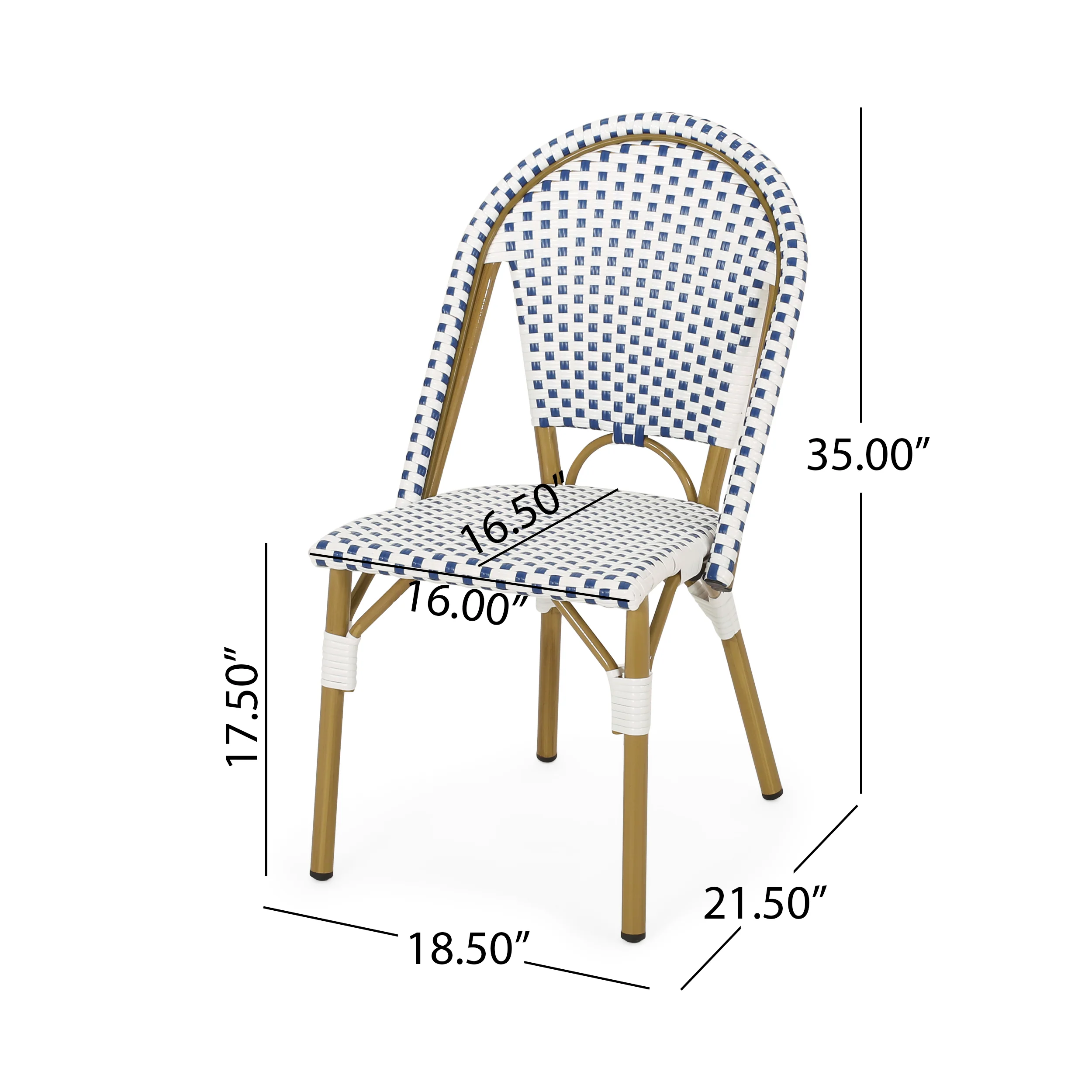 French Bistro Outdoor Dining Chairs, Set of 2 Blue & White - Image 4