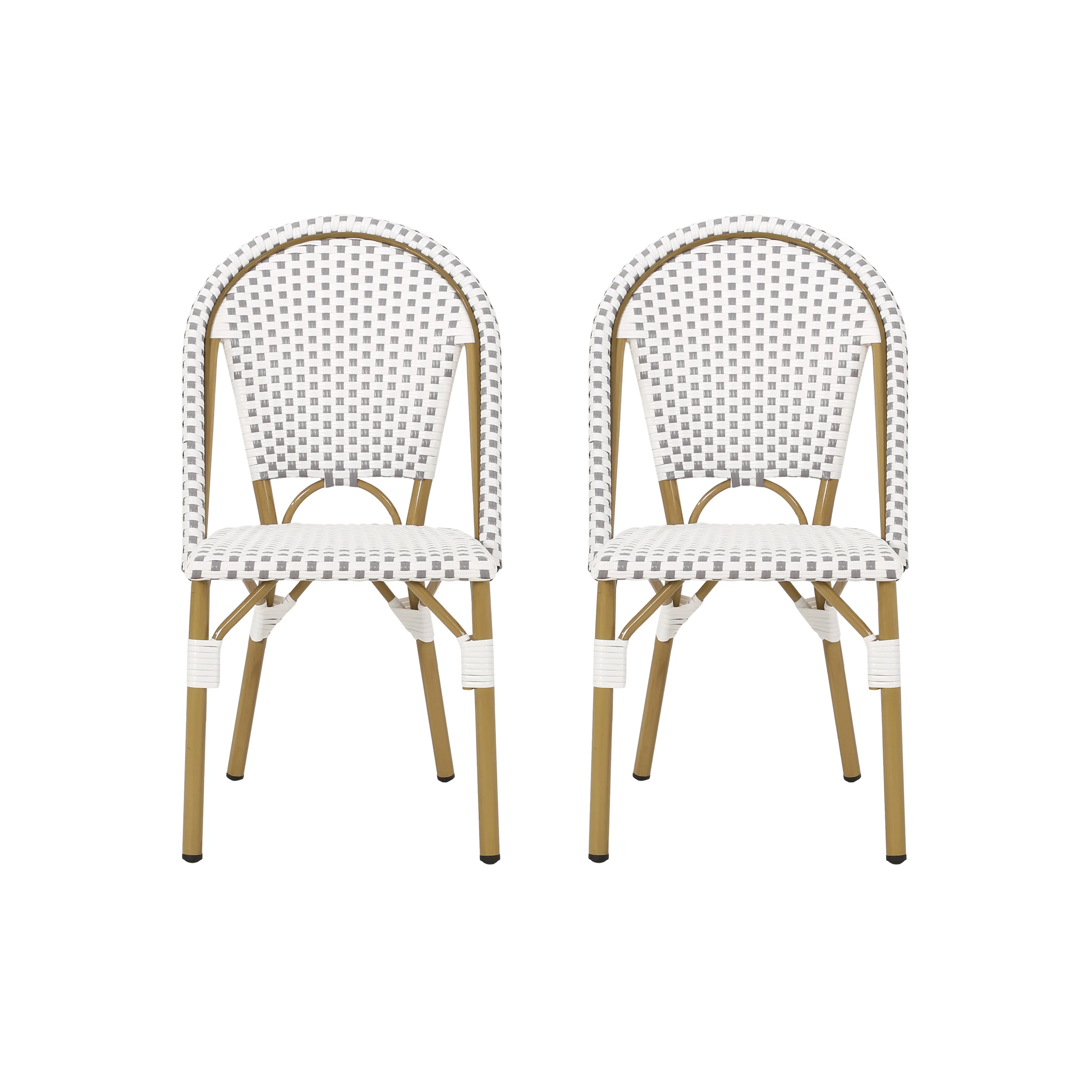 French Bistro Outdoor Dining Chairs, Set of 2 Gray & White