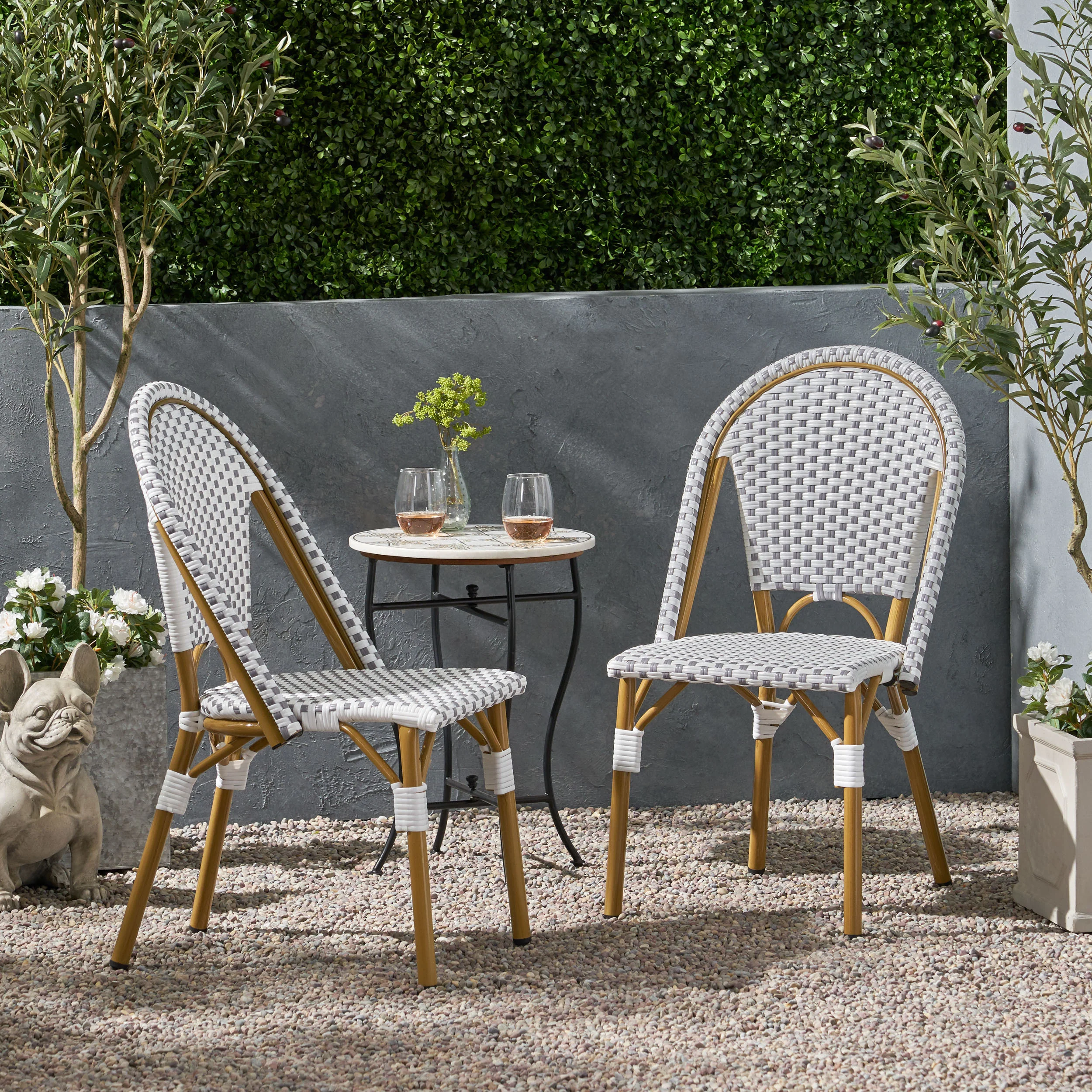 French Bistro Outdoor Dining Chairs, Set of 2 Gray & White - Image 2