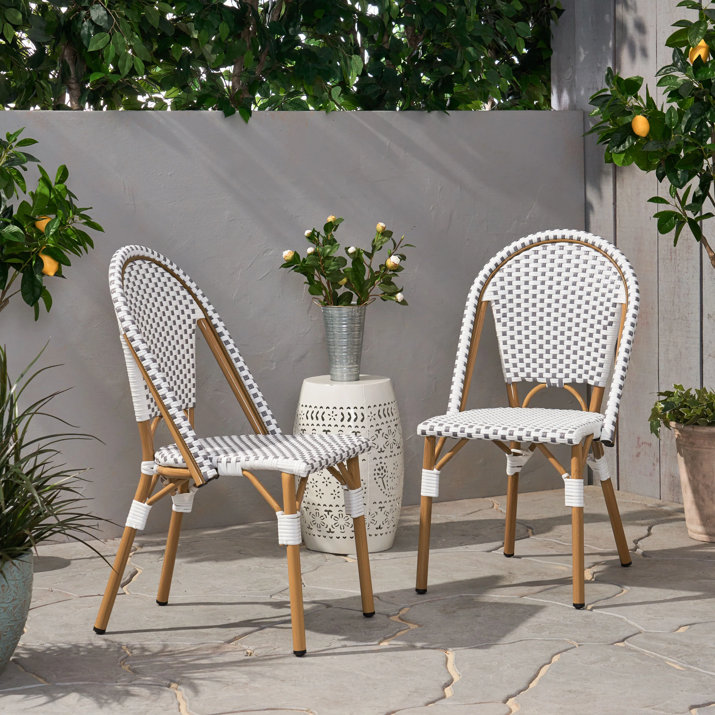 French Bistro Outdoor Dining Chairs, Set of 2 Gray & White - Image 3