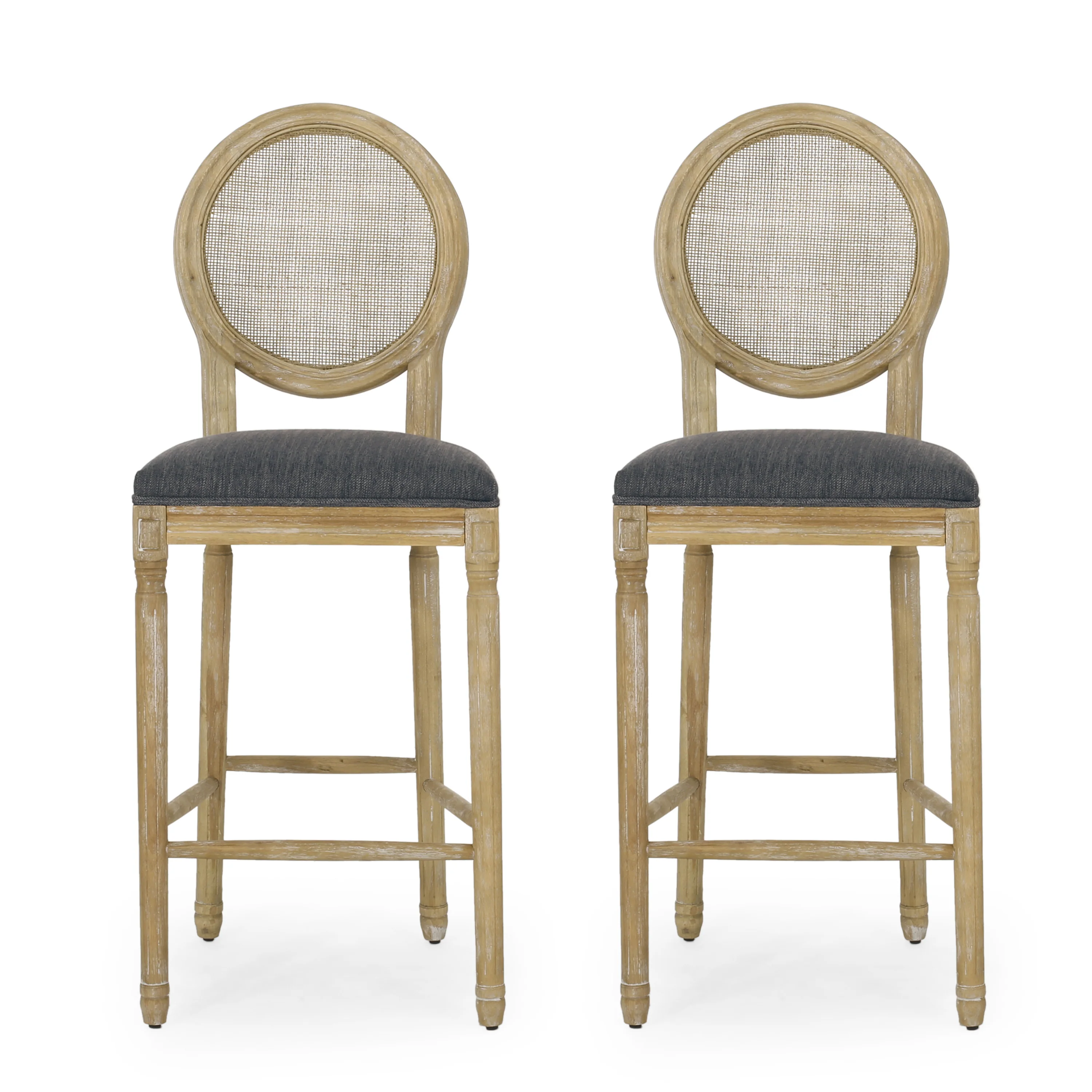 French Country Cane Bar Stool, Set of 2 - Image 3
