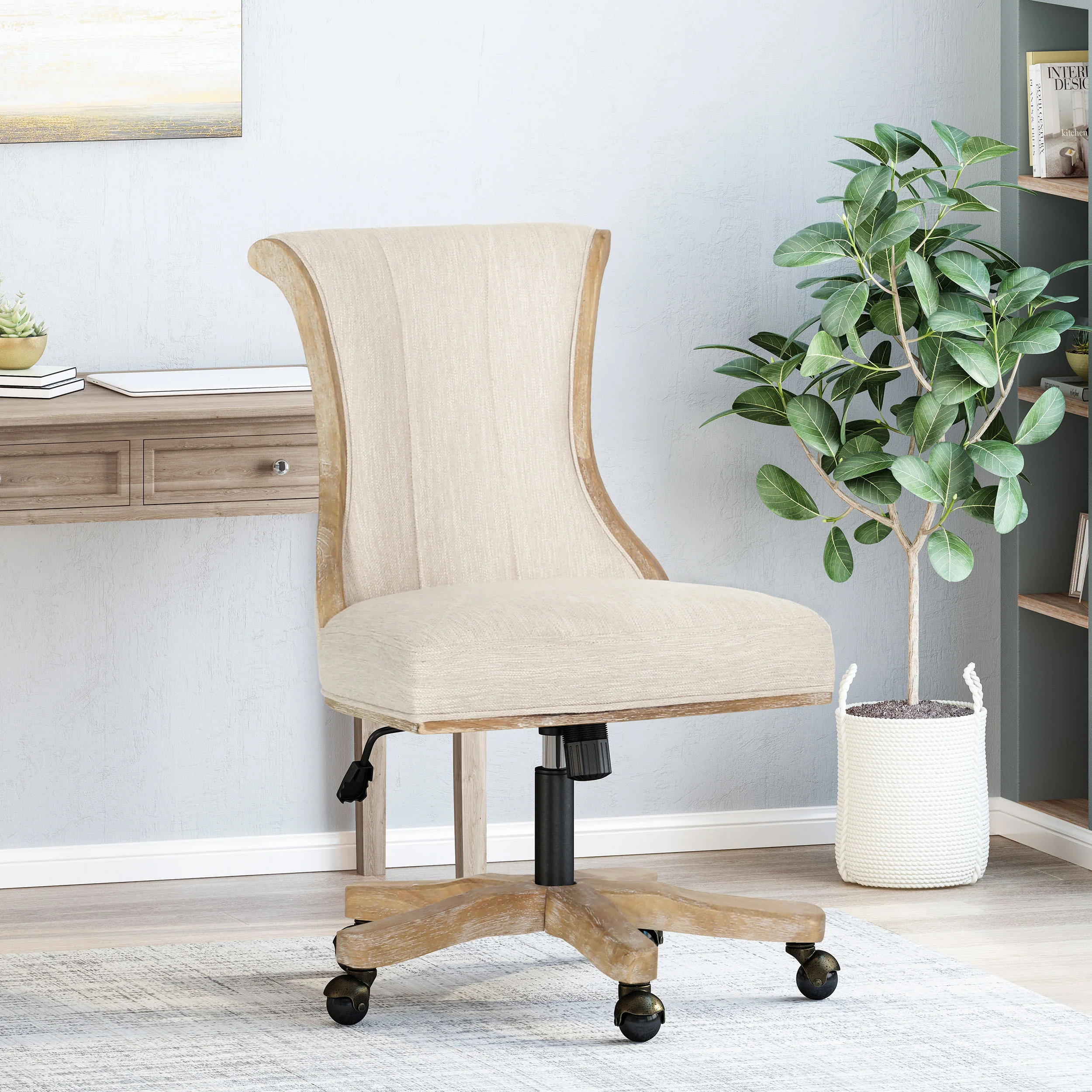 French Country Fan Back Swivel & Lift Office Chair - Image 2