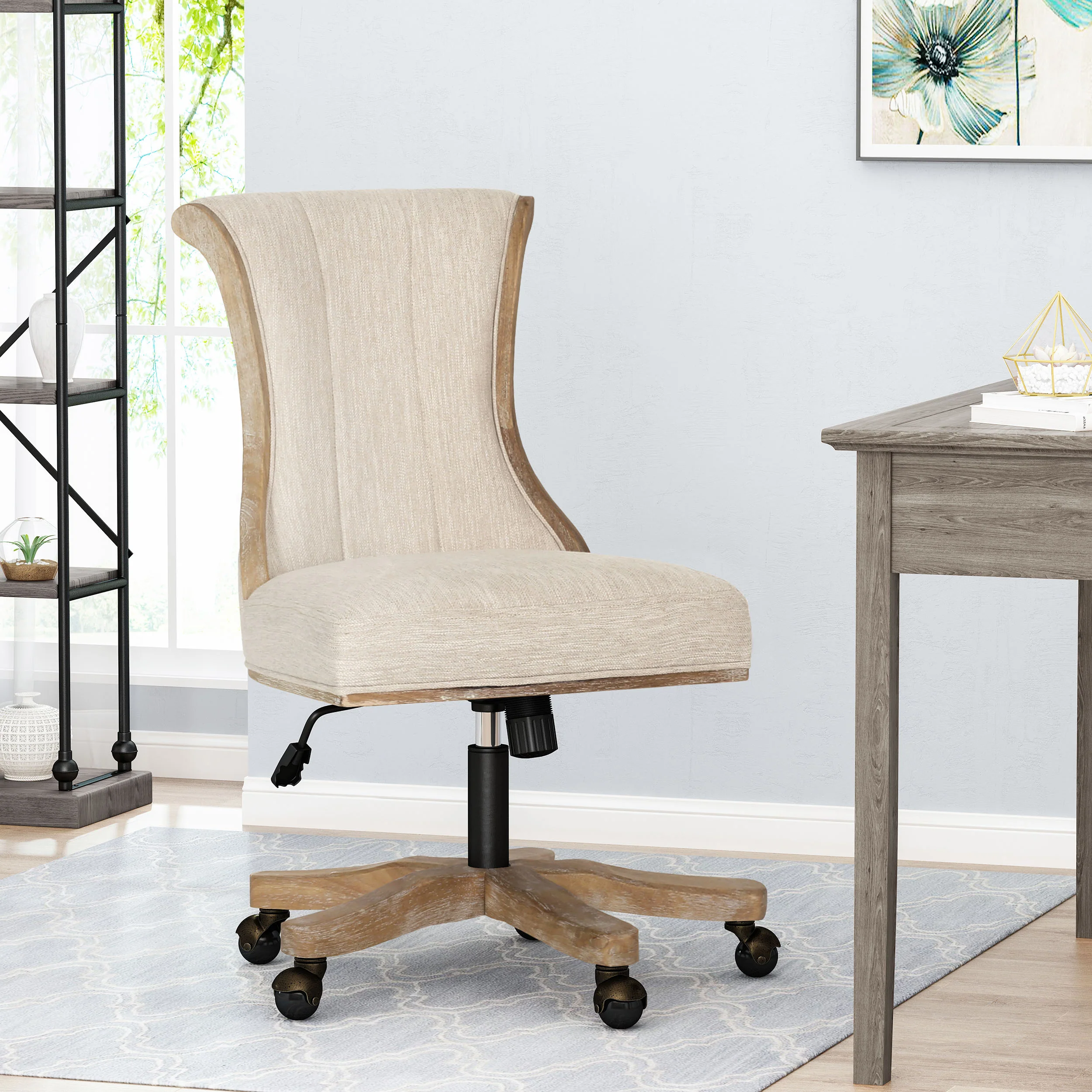 French Country Fan Back Swivel & Lift Office Chair - Image 4