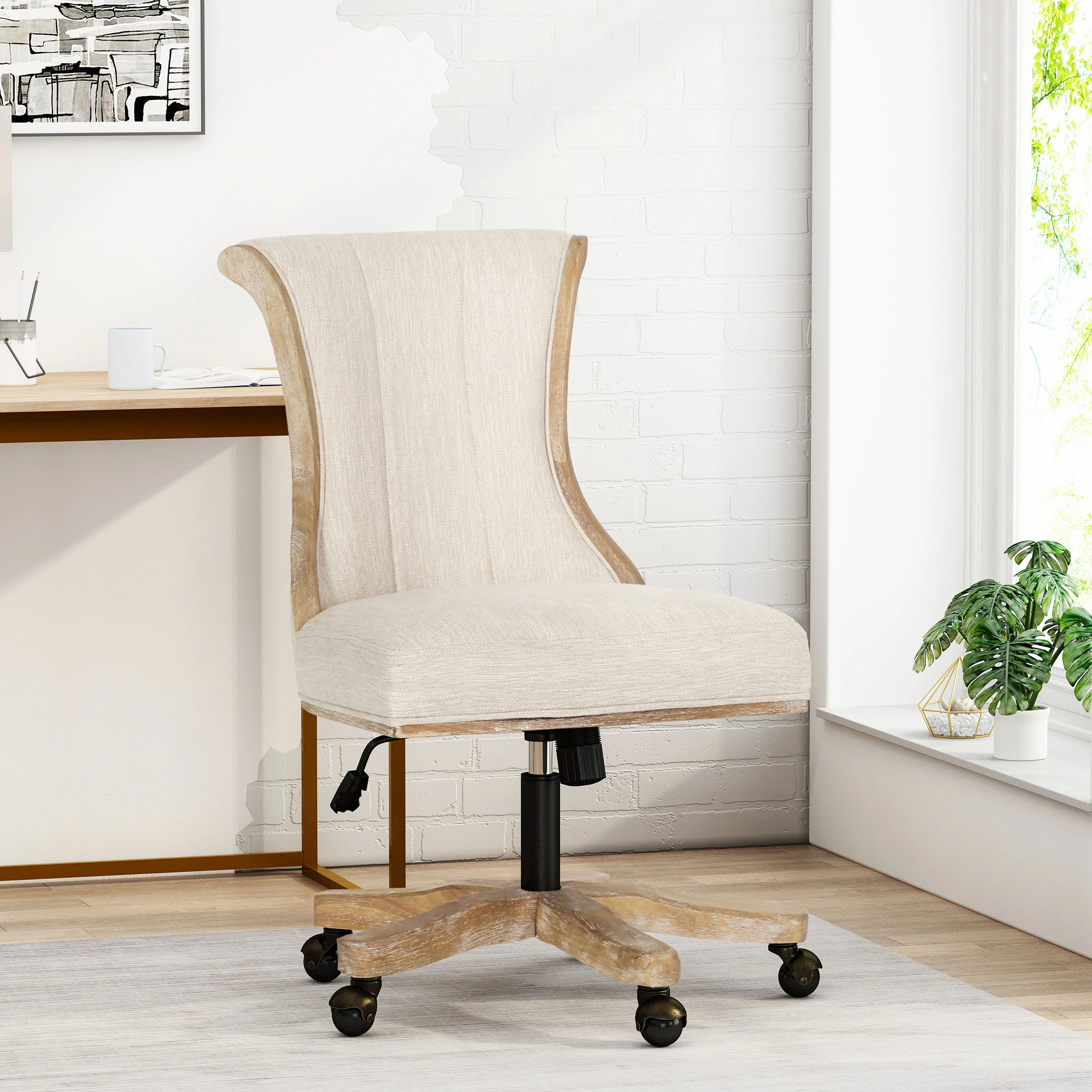 French Country Fan Back Swivel & Lift Office Chair - Image 5