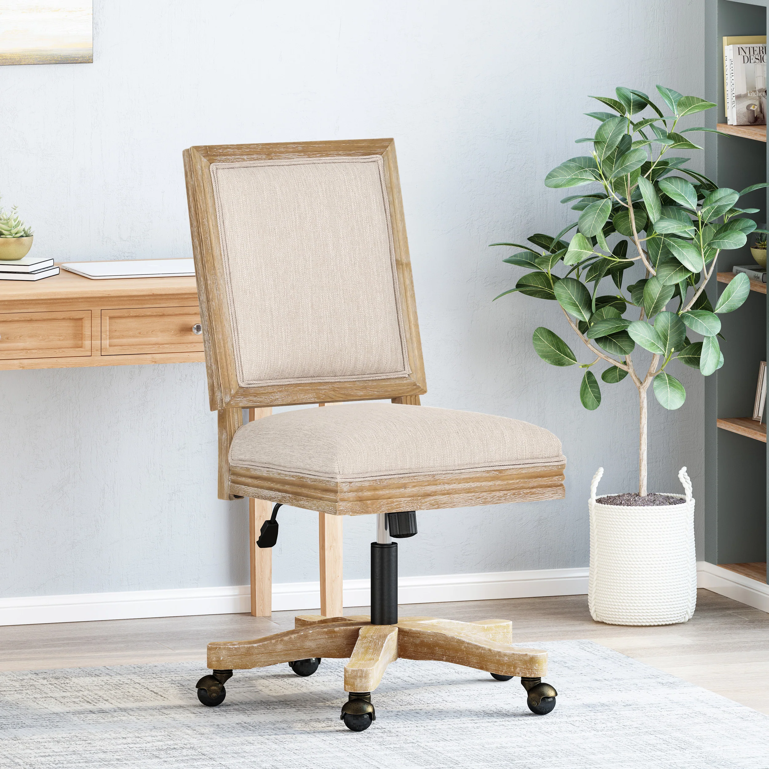 French Country Square Back Swivel & Lift Office Chair - Image 2