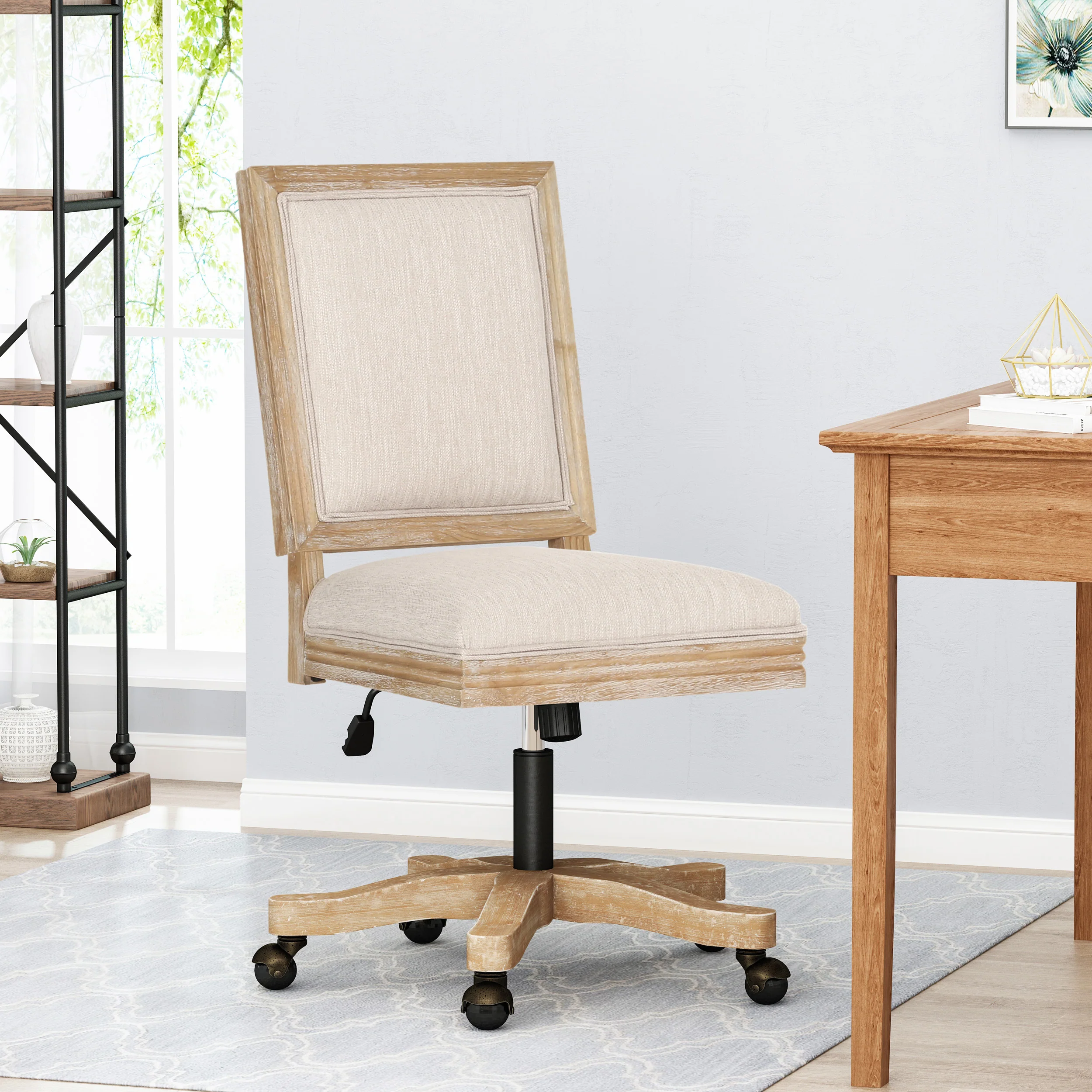 French Country Square Back Swivel & Lift Office Chair - Image 4
