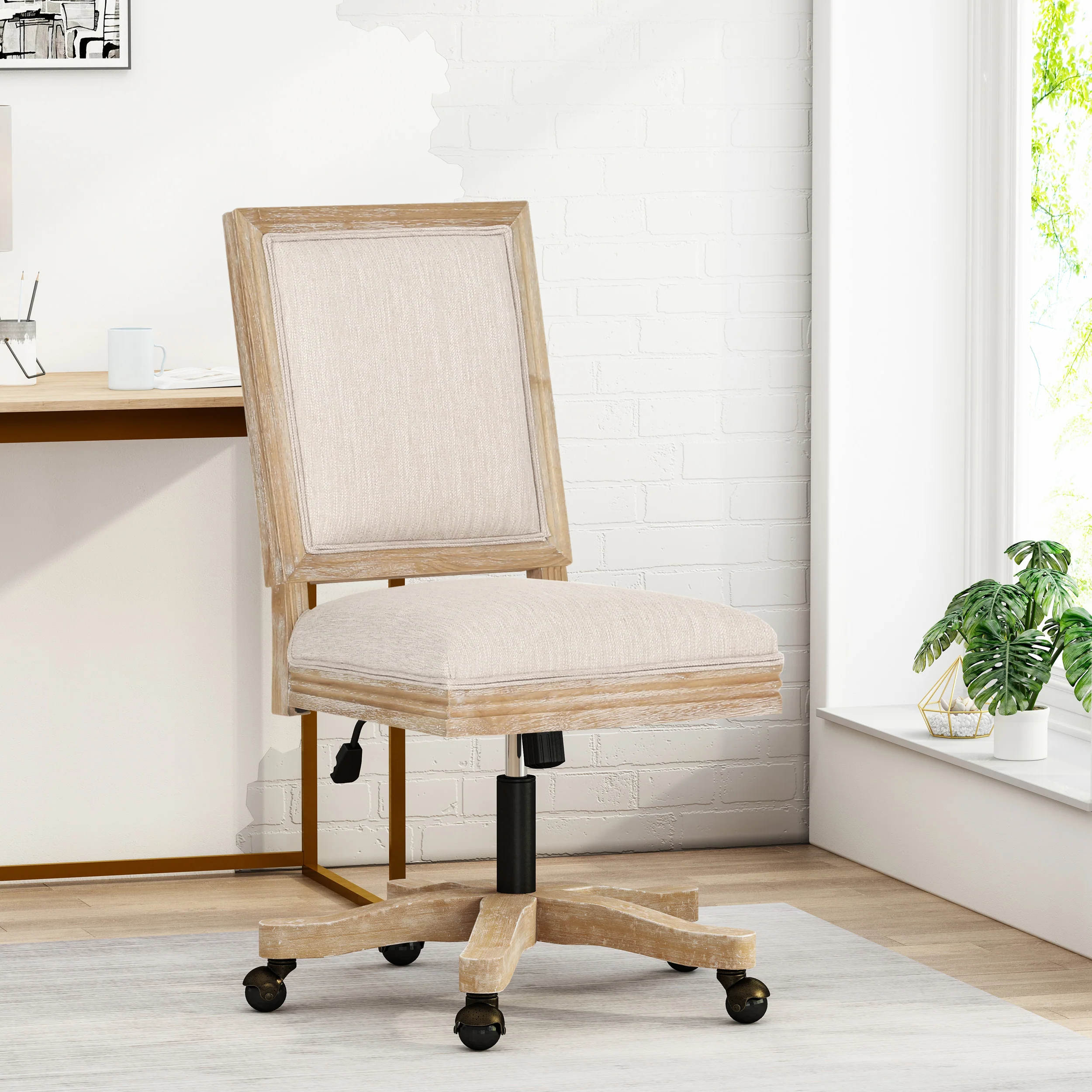 French Country Square Back Swivel & Lift Office Chair - Image 5