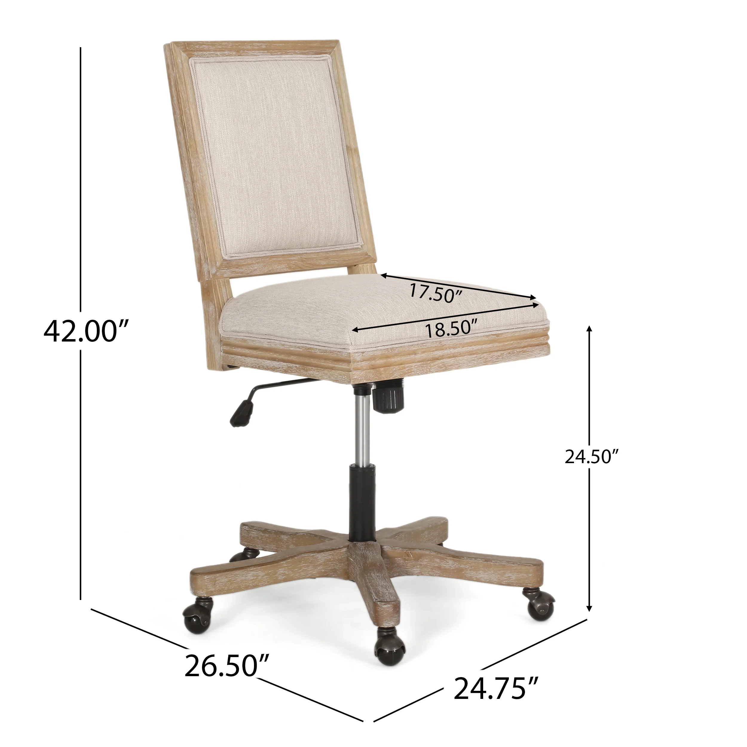 French Country Square Back Swivel & Lift Office Chair - Image 6