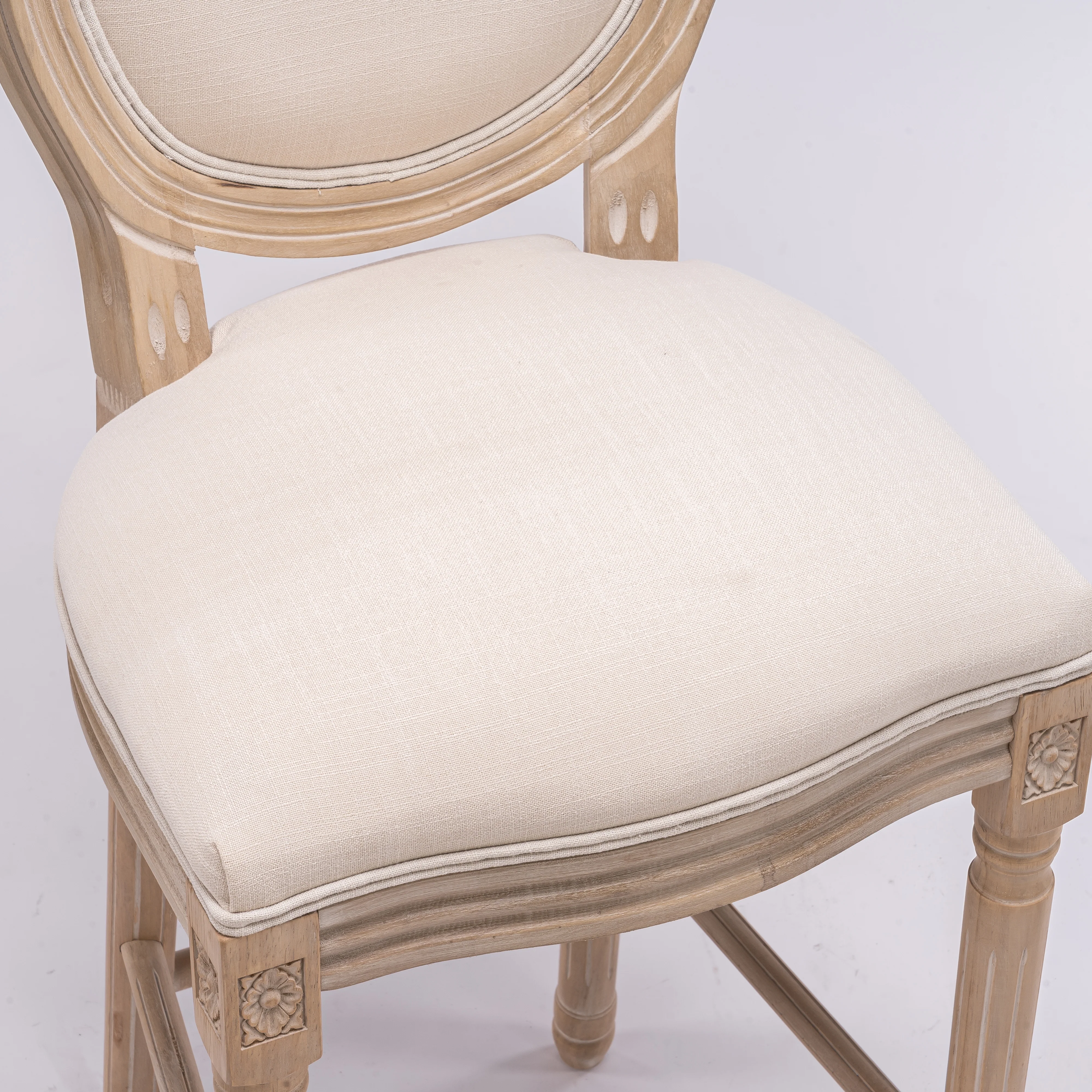 French Country Wooden Barstools With Upholstered Seating , Beige and Natural ，Set of 2 - Image 10