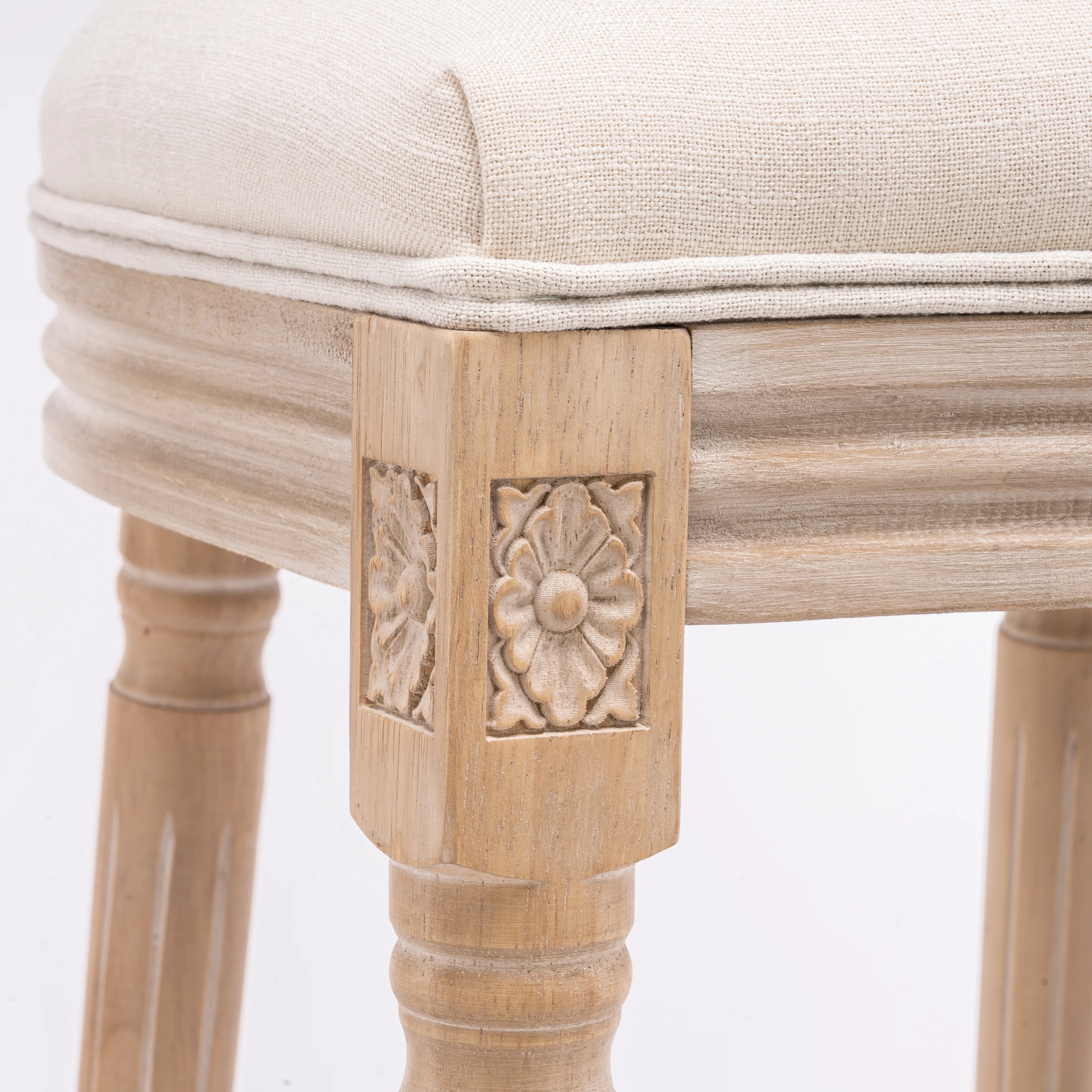 French Country Wooden Barstools With Upholstered Seating , Beige and Natural ，Set of 2 - Image 11