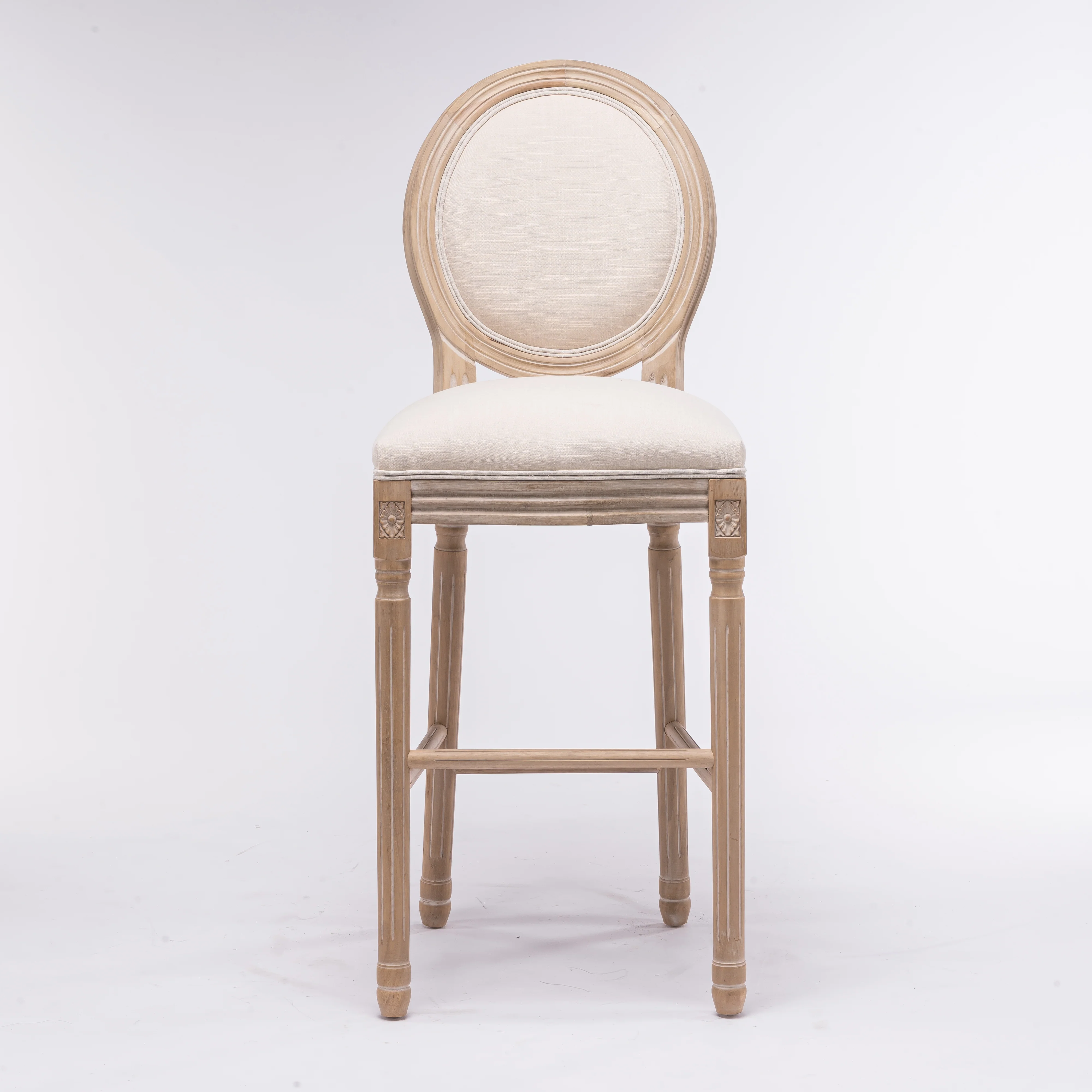 French Country Wooden Barstools With Upholstered Seating , Beige and Natural ，Set of 2 - Image 3